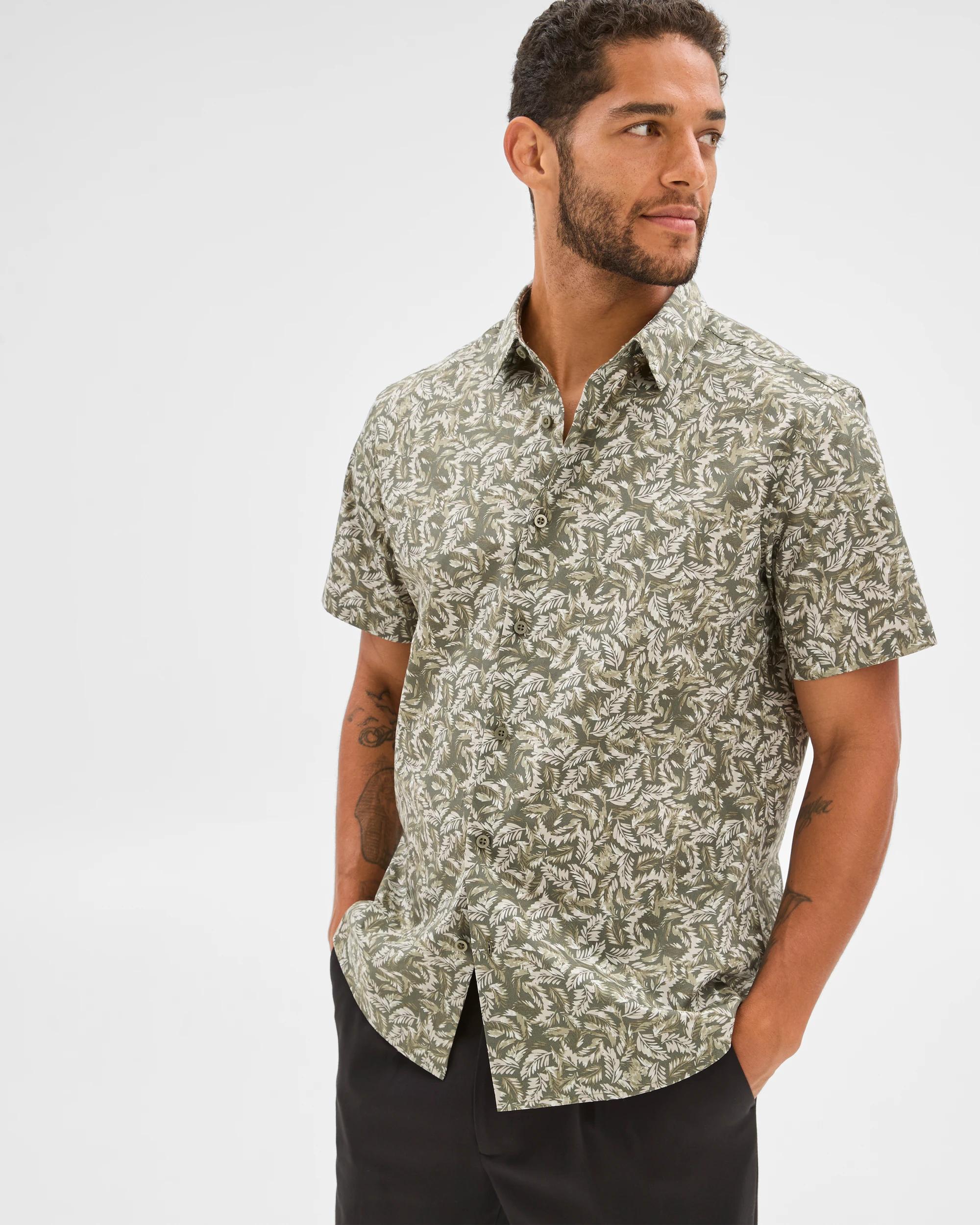 1 Australian Cotton Short Sleeve Shirt - Preview GEO KHAKI, 1 of 5