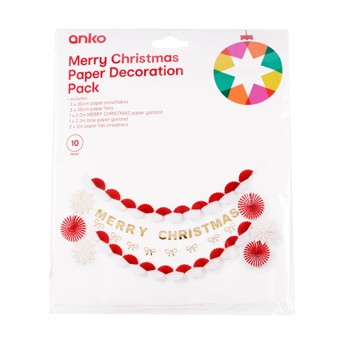 8 10 Piece Merry Christmas Paper Decoration Pack, 8 of 8