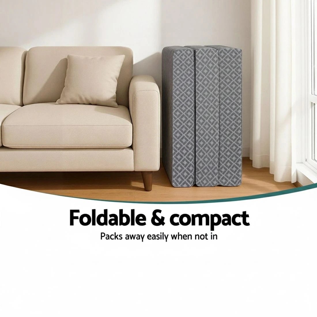 7 Giselle Foldable Mattress Folding Sofa Bed Trifold Memory Foam Camping Cushion Mat - Single Bed - Grey, 7 of 10