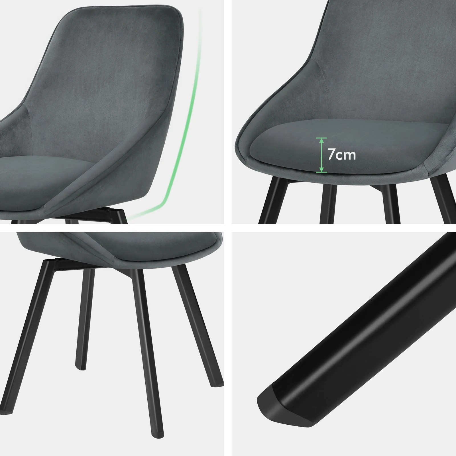 5 Alfordson 4x Dining Chairs Accent Kitchen Swivel Lounge Padded Seat Velvet - Grey, 5 of 8