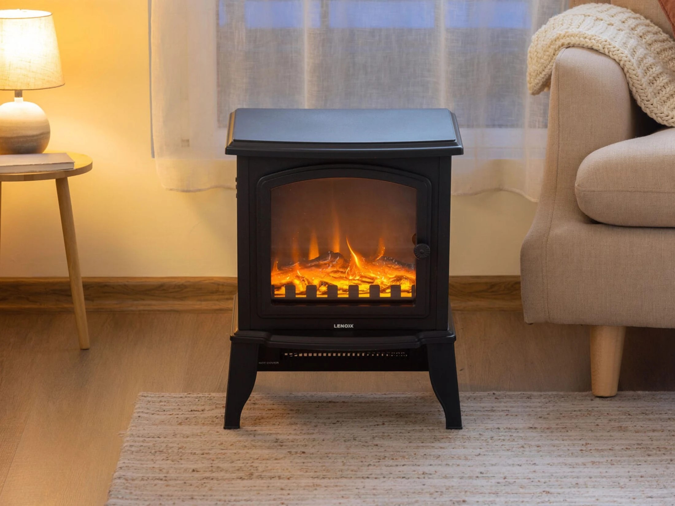 2 Lenoxx Electric 1000W to 2000W Fireplace Heater with Realistic Log Flame Display, 2 of 8