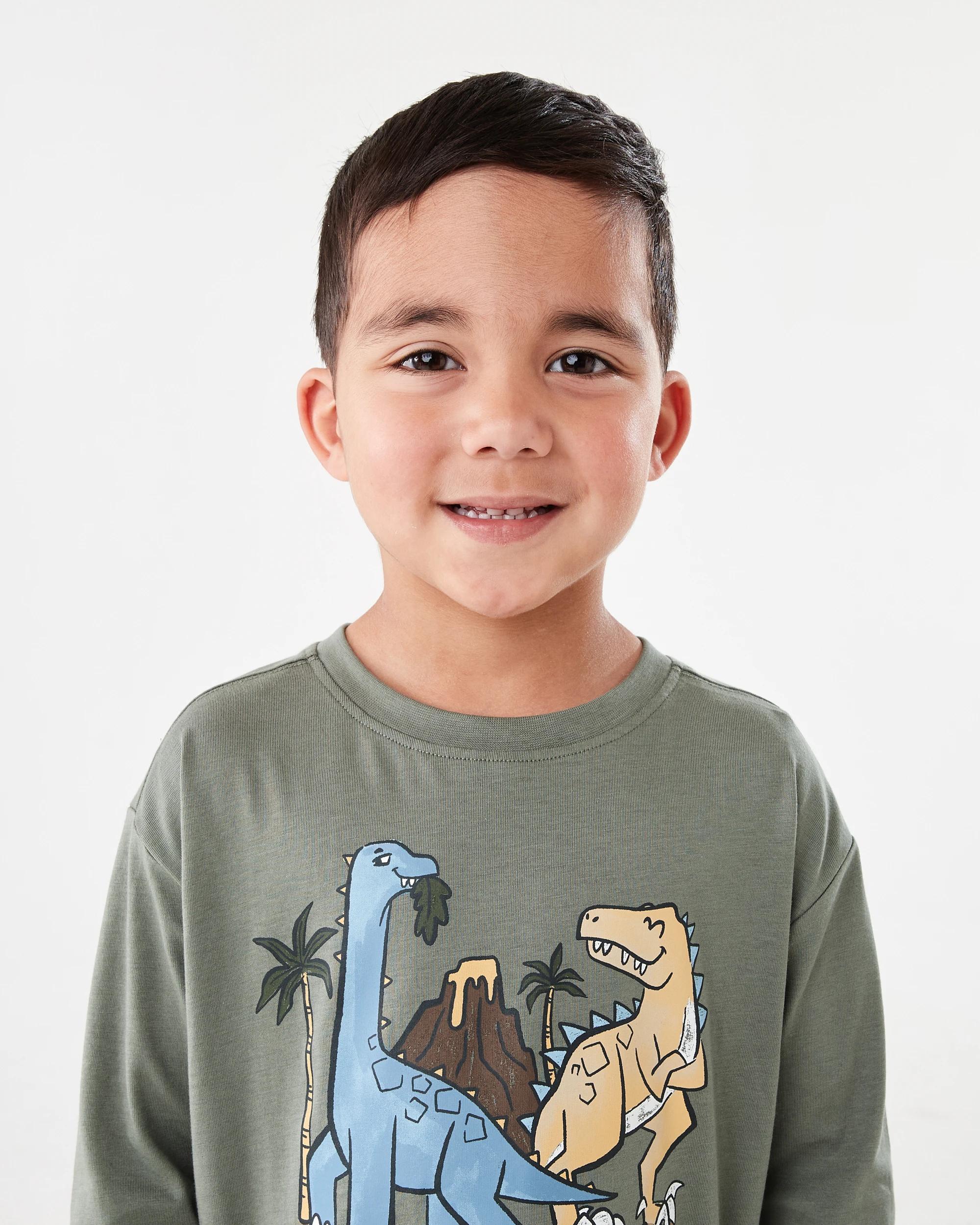 3 Long Sleeve Print T-shirt Grn Dino, 3 of 8