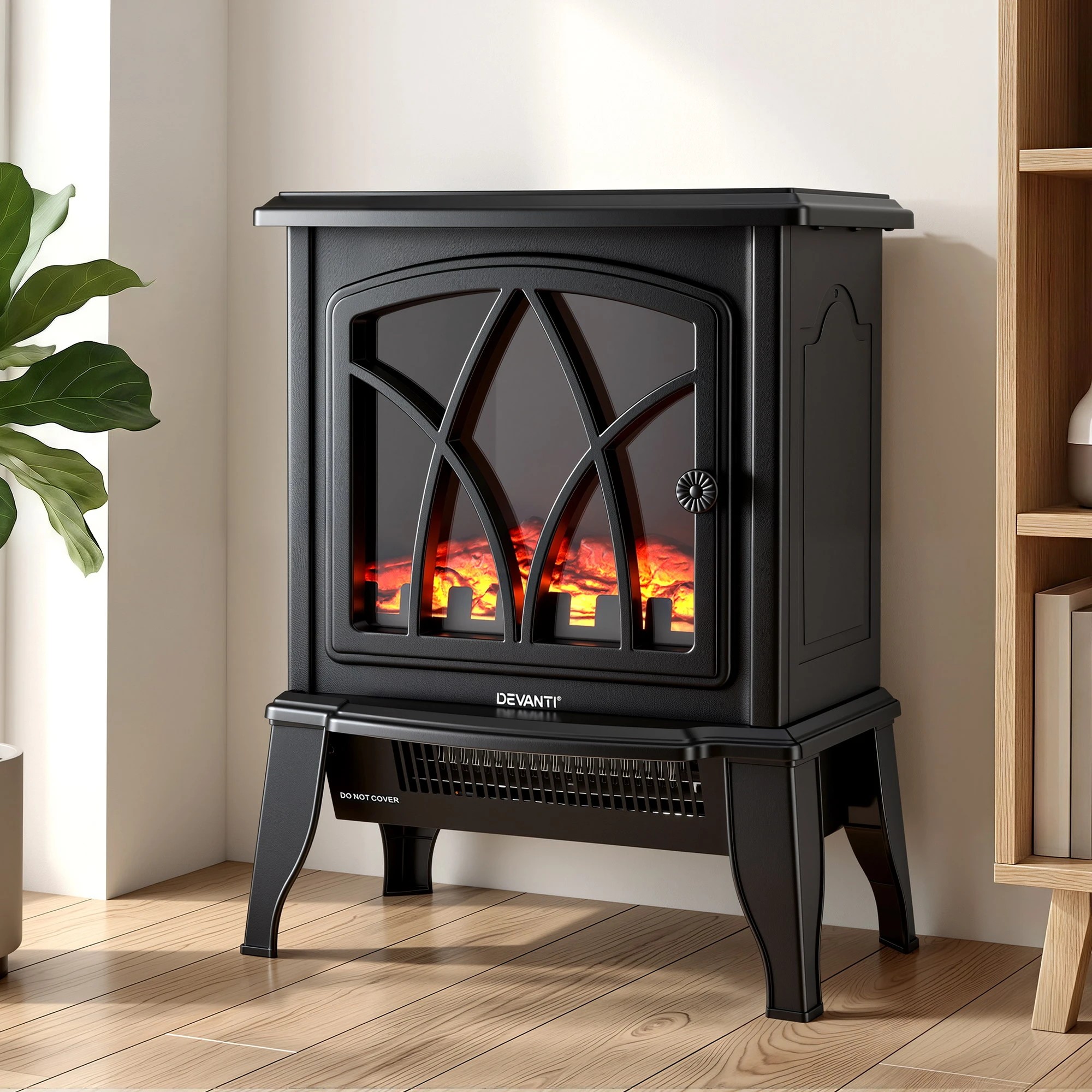 4 Devanti 2000W Electric Fireplace Heater Stove Freestanding 3D Flame Effect Indoor - Black, 4 of 4
