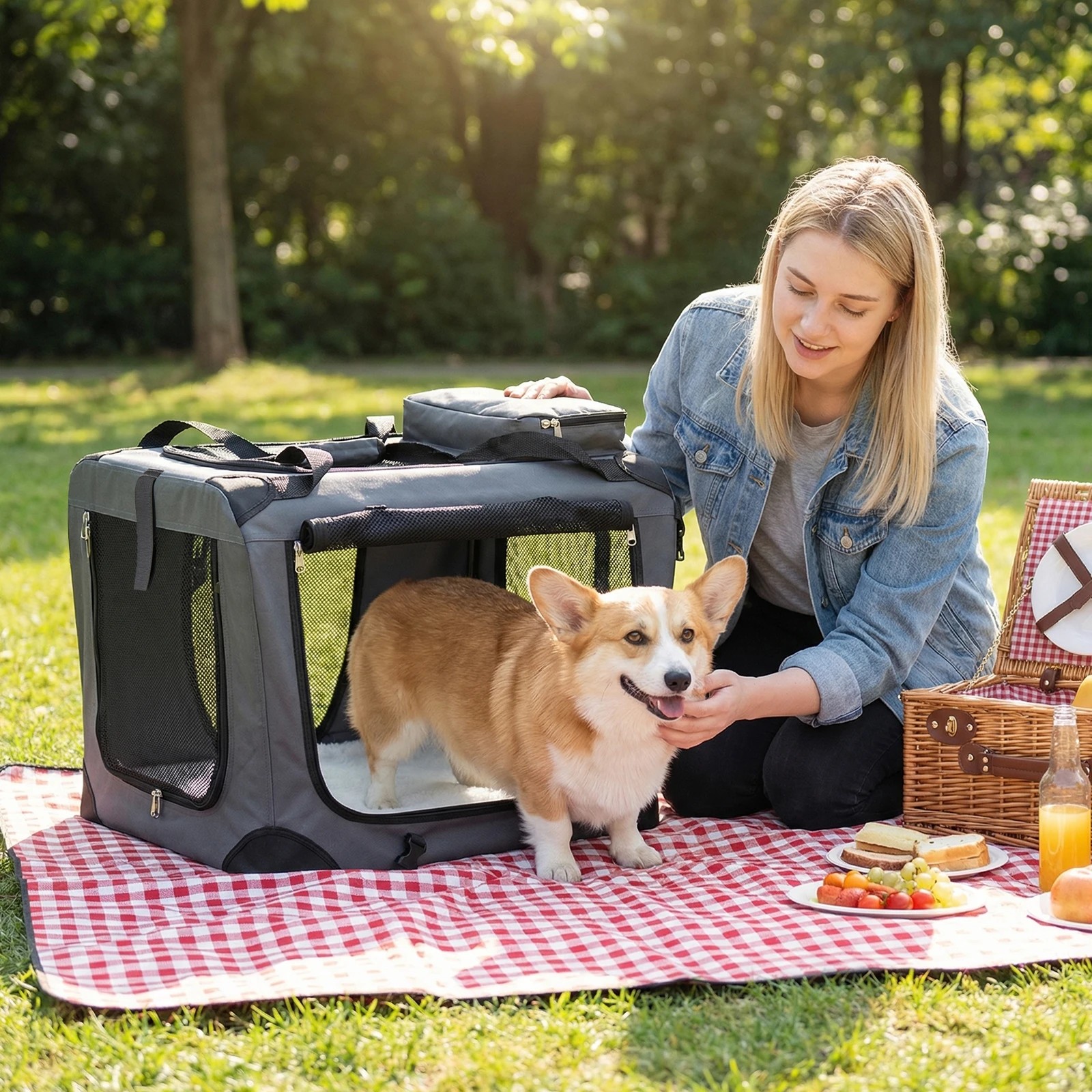 4 Costway 11kg Folding Pet Carrier 600D Portable Travel Kennel Bag w/Removable Mat 61cm - Grey, 4 of 5