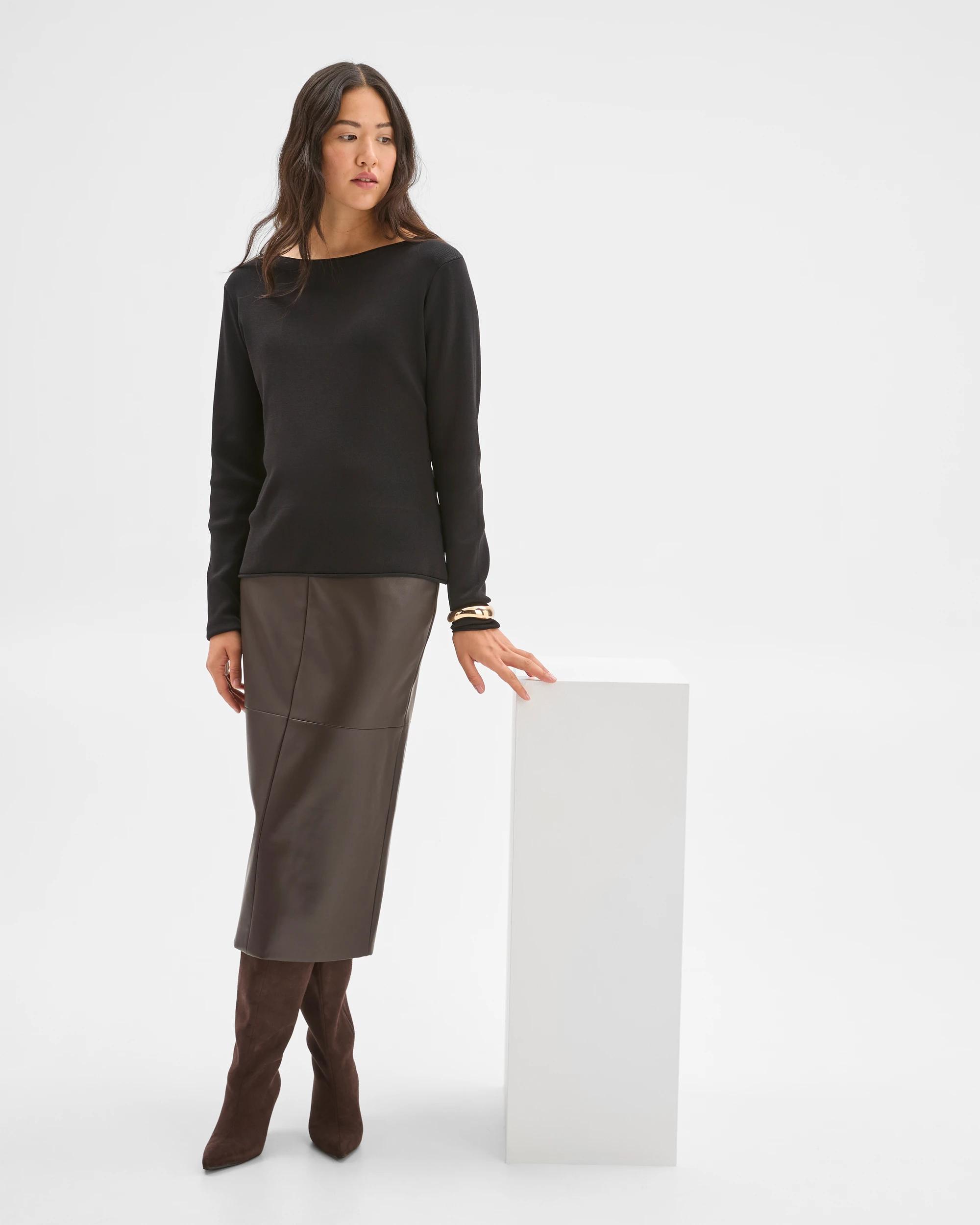 1 Preview PU Midi Pencil Skirt TRUFFLE, 1 of 6