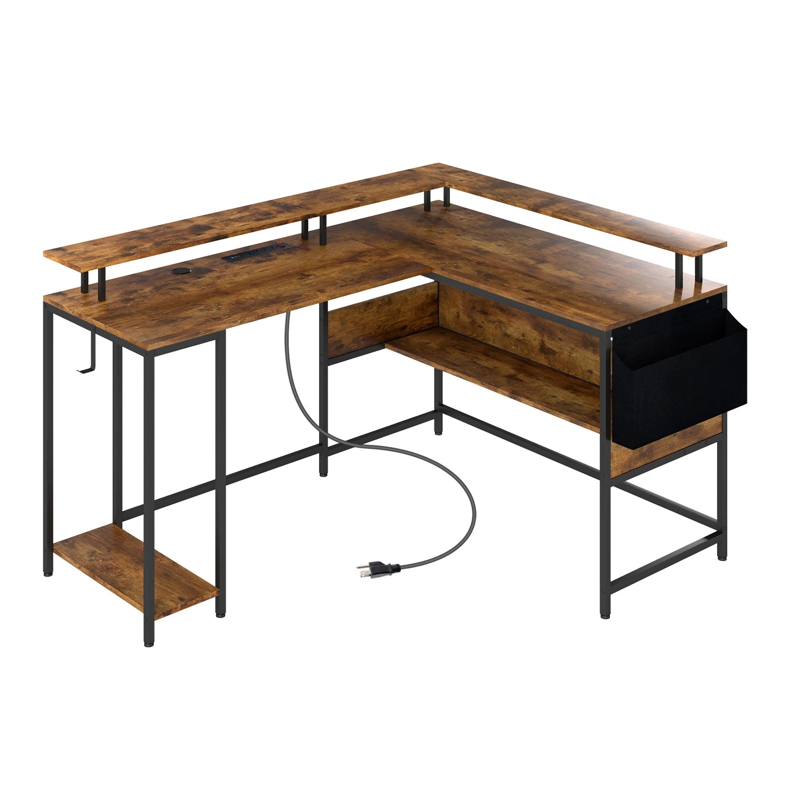 1 Costway L-Shaped Gaming Desk w/LED Lights & Power Outlets Office Computer Desk, 1 of 3