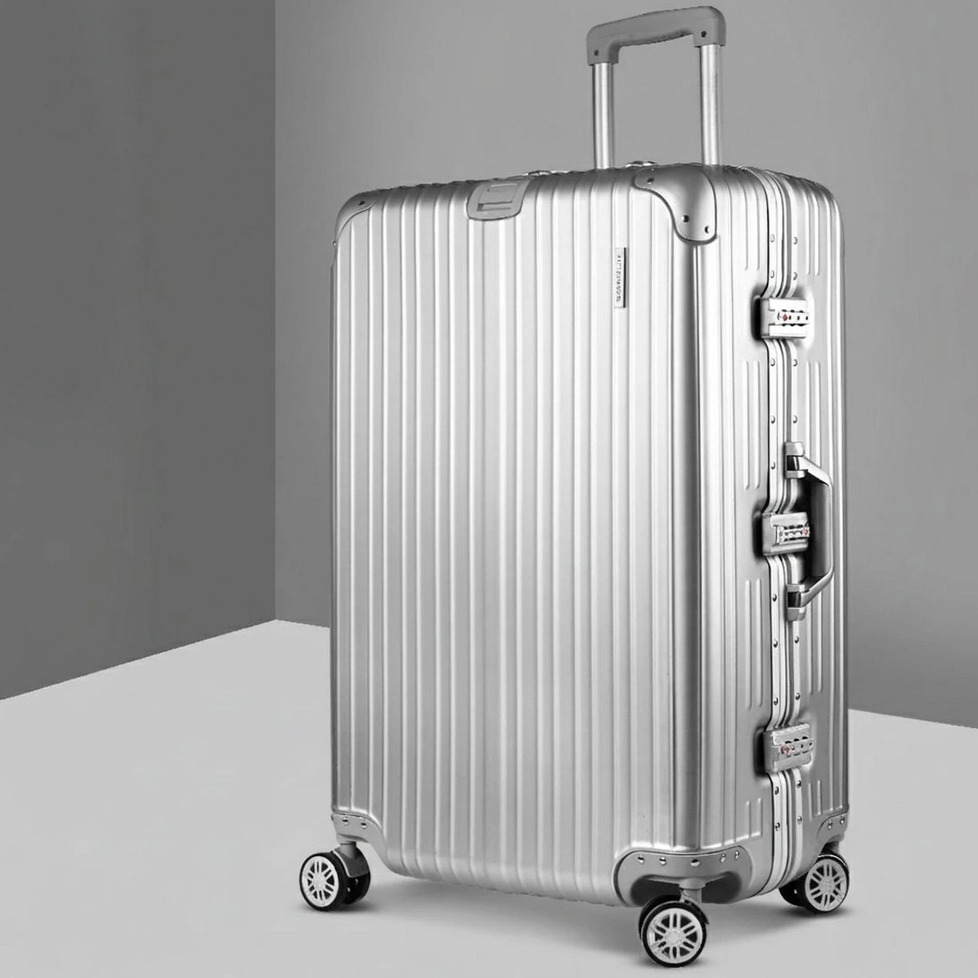 8 Wanderlite Luggage Trolley Travel Suitcase Set TSA Carry On - Silver, 8 of 8