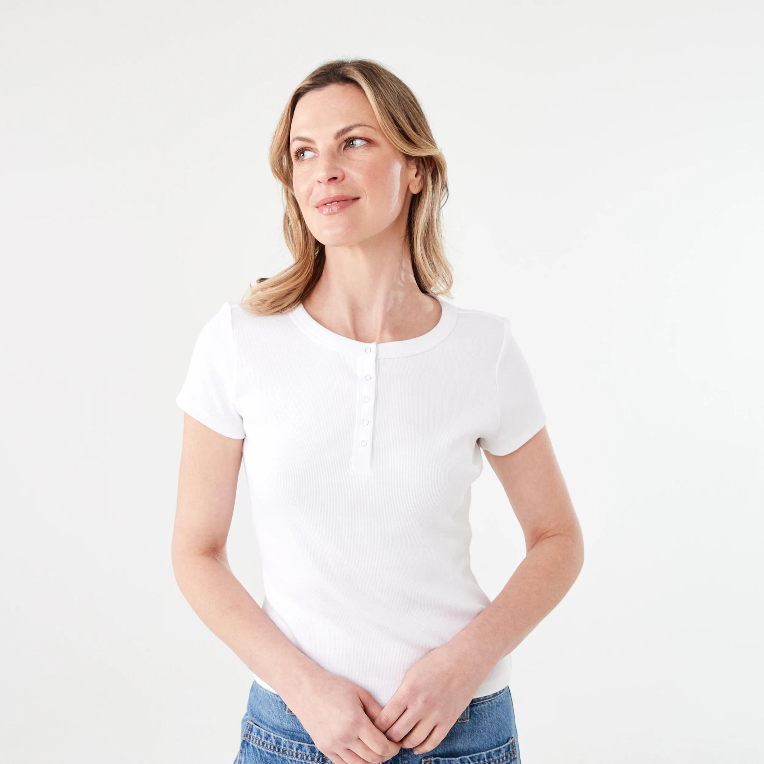 1 Short Sleeve Rib Henley T-shirt WHITE, 1 of 5