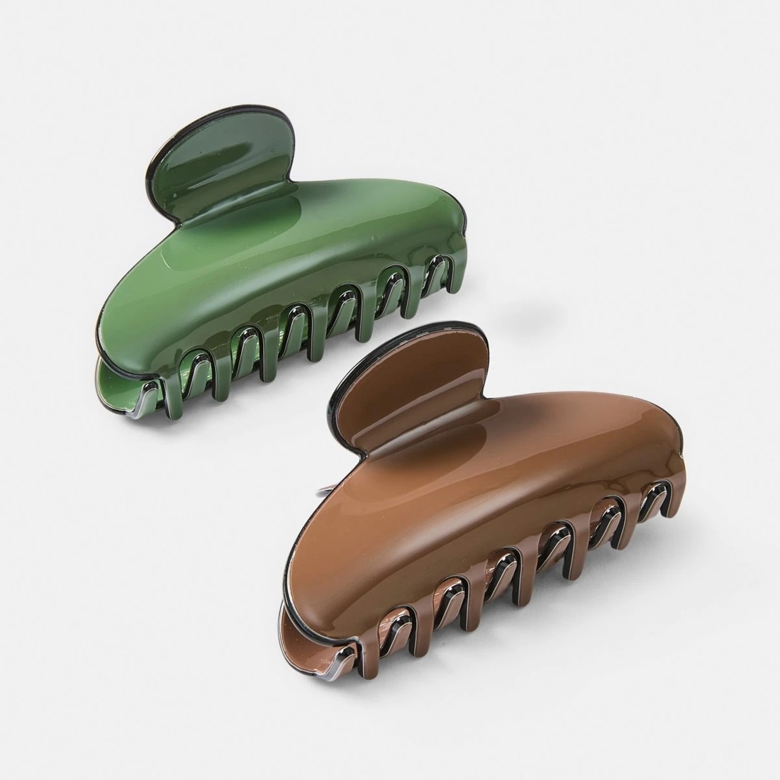 2 2 Pack Brown and Green Contrast Hair Clips, 2 of 4