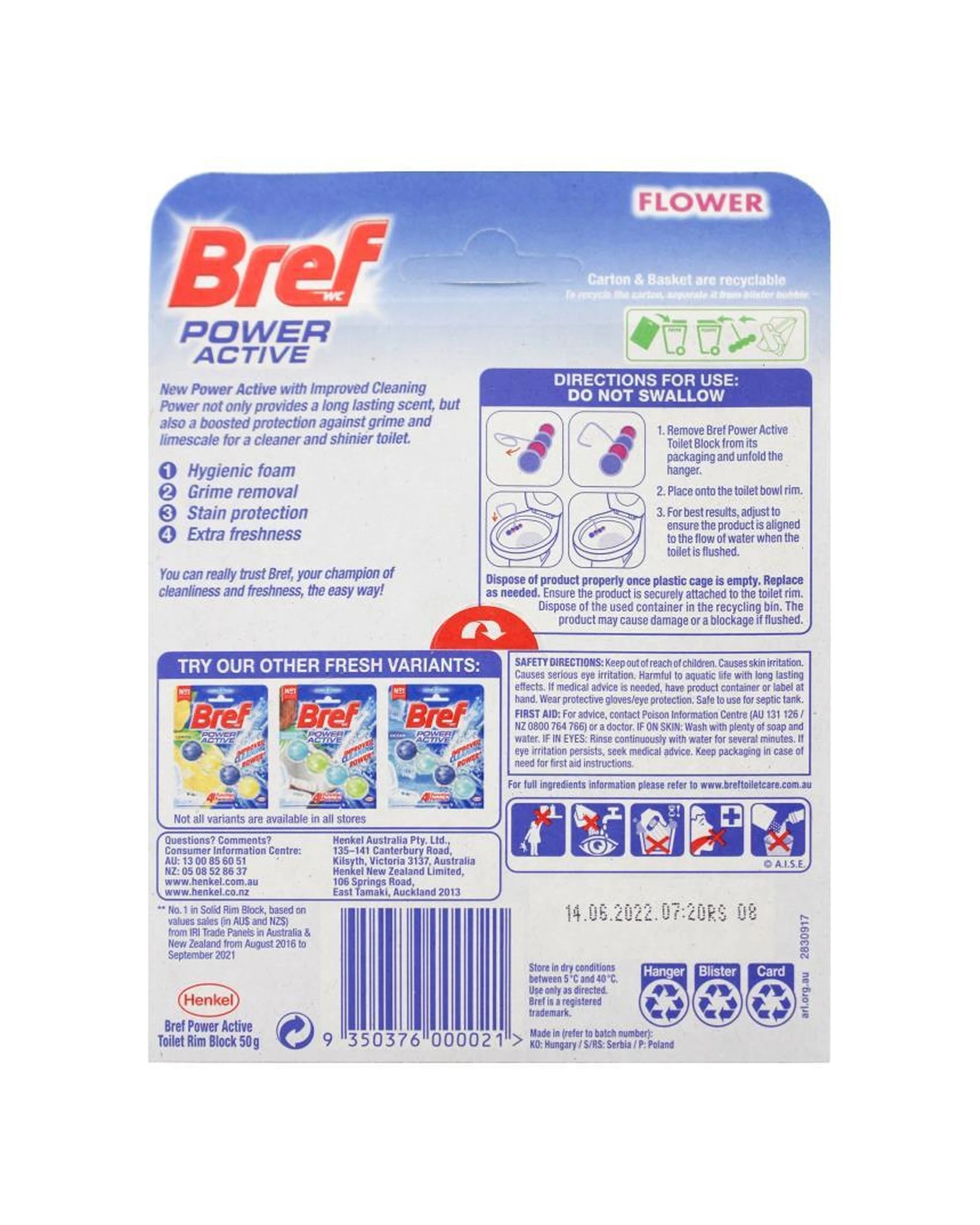 4 BREF Power Active 4in1 Toilet Cleaner 6 Pack 50g Flower Blossom Scent - Multi, 4 of 4