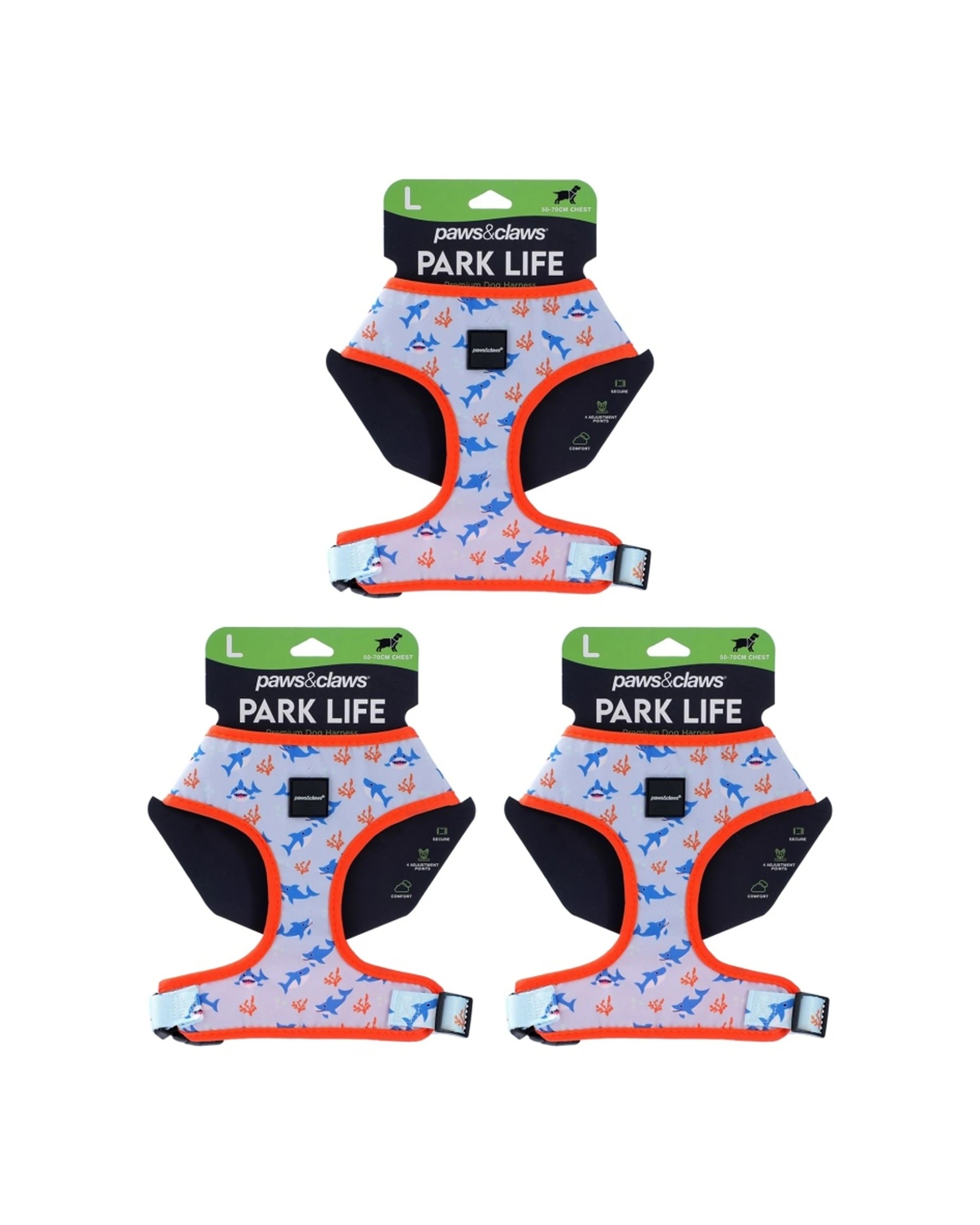 1 Paws & Claws 3PK Park Life Printed Pet Dog Harness Large 50-70cm - Assorted, 1 of 7