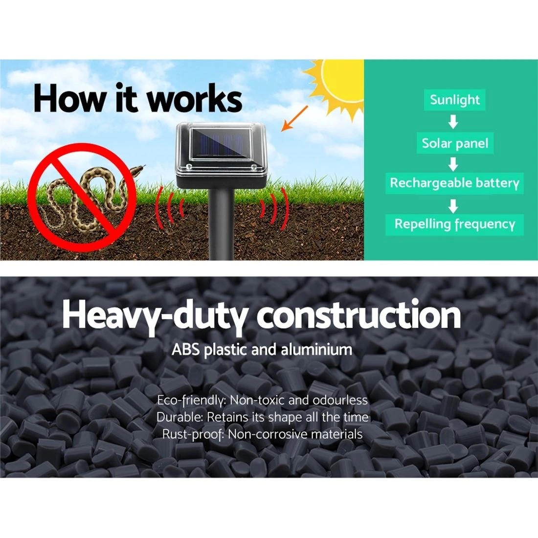 2 Gardeon Snake Repeller 10 X Multi Pulse Ultrasonic Solar Powered Pest Repellent - Black, 2 of 6