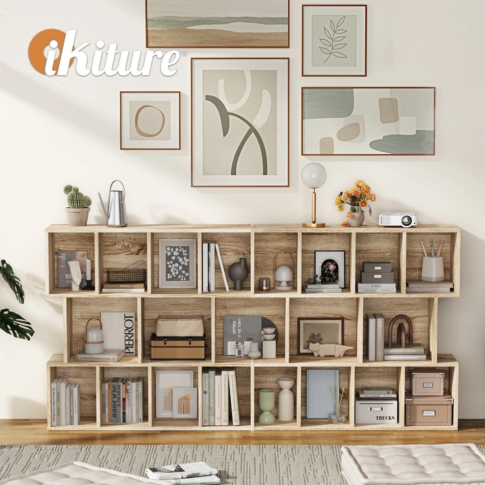 5 Oikiture Bookshelf Display Shelf CD Storage Media Rack Stand Bookcase
 - natural, 5 of 10