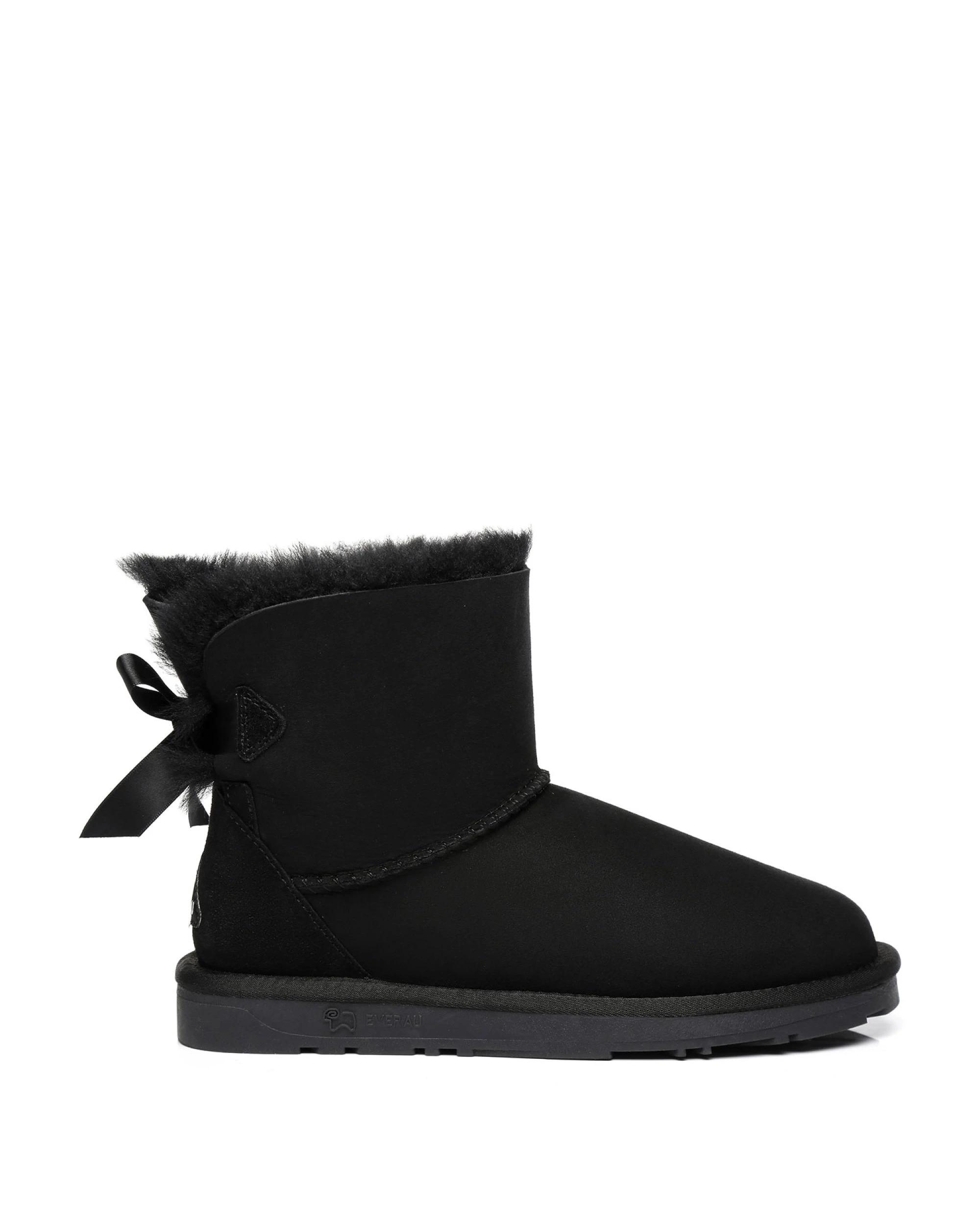 1 Everau Womens Mini Back Bow UGG Boots BLACK, 1 of 5