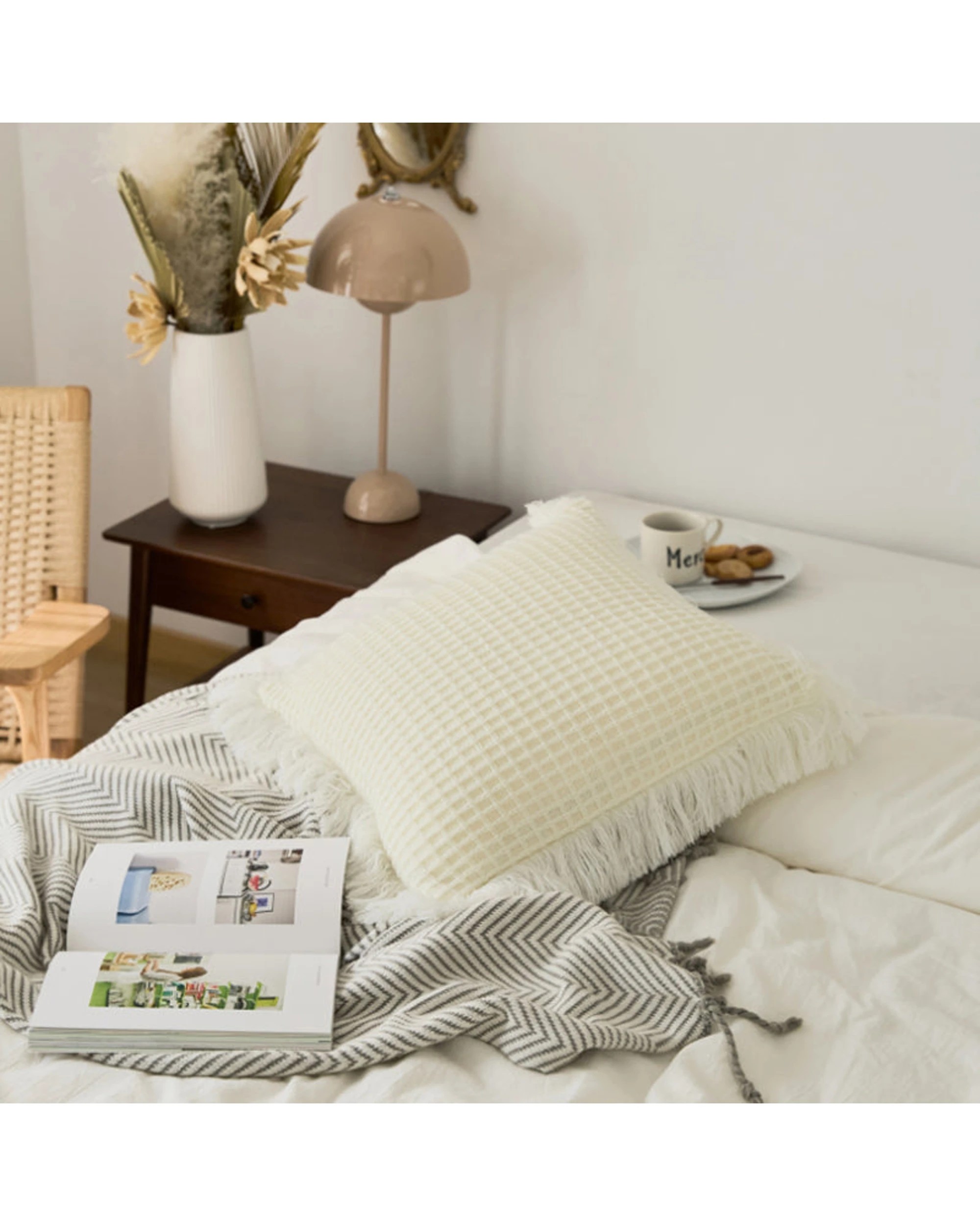 2 Cotton More Acrylic Knitted Waffle Cushion Pillow Cover 45x45cm - White, 2 of 4