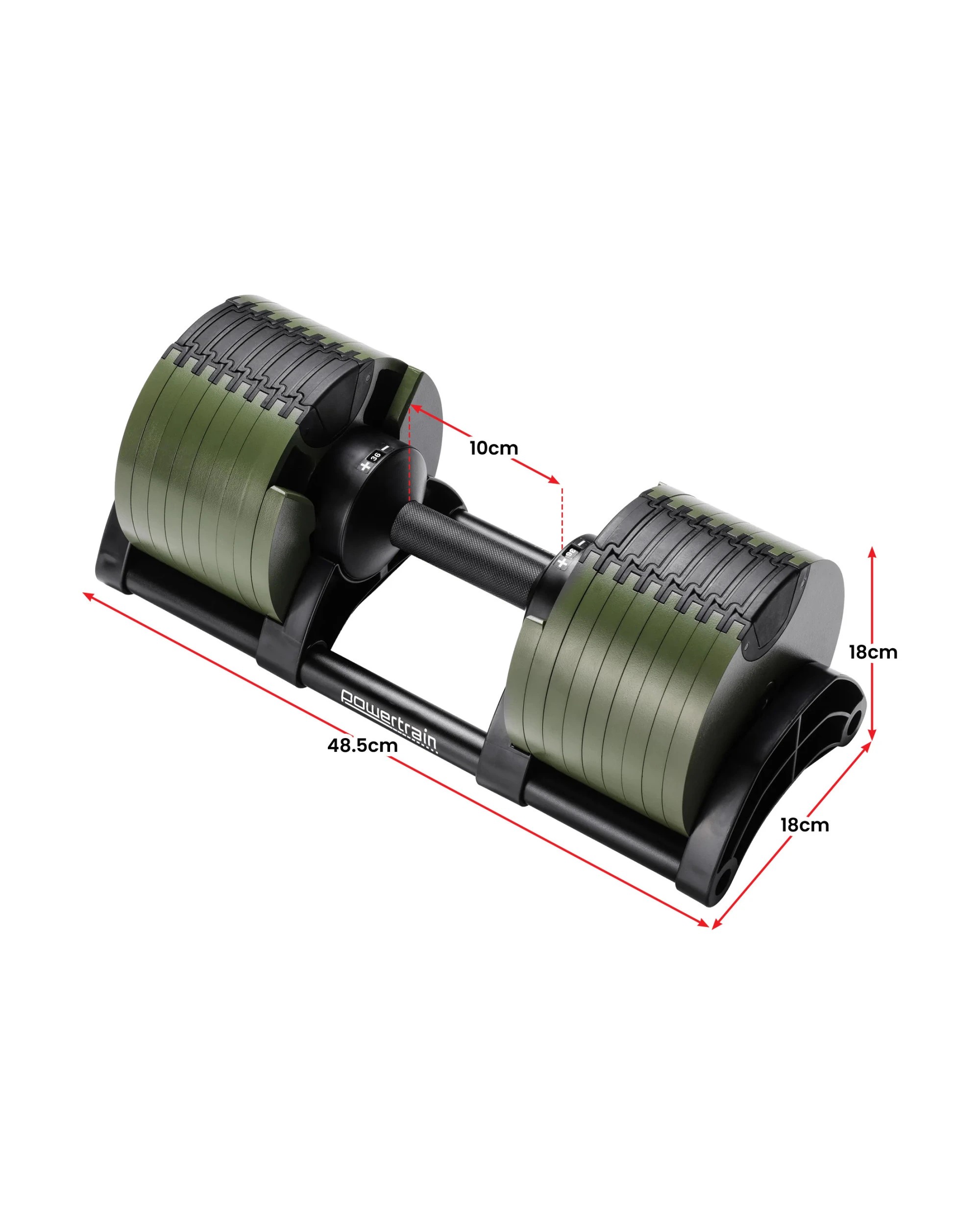 4 Powertrain Eon Dial Up 72KG Adjustable Dumbbell Pair Stand 9 Weight Options Safety Lock Easy Adjustment - Green, 4 of 10