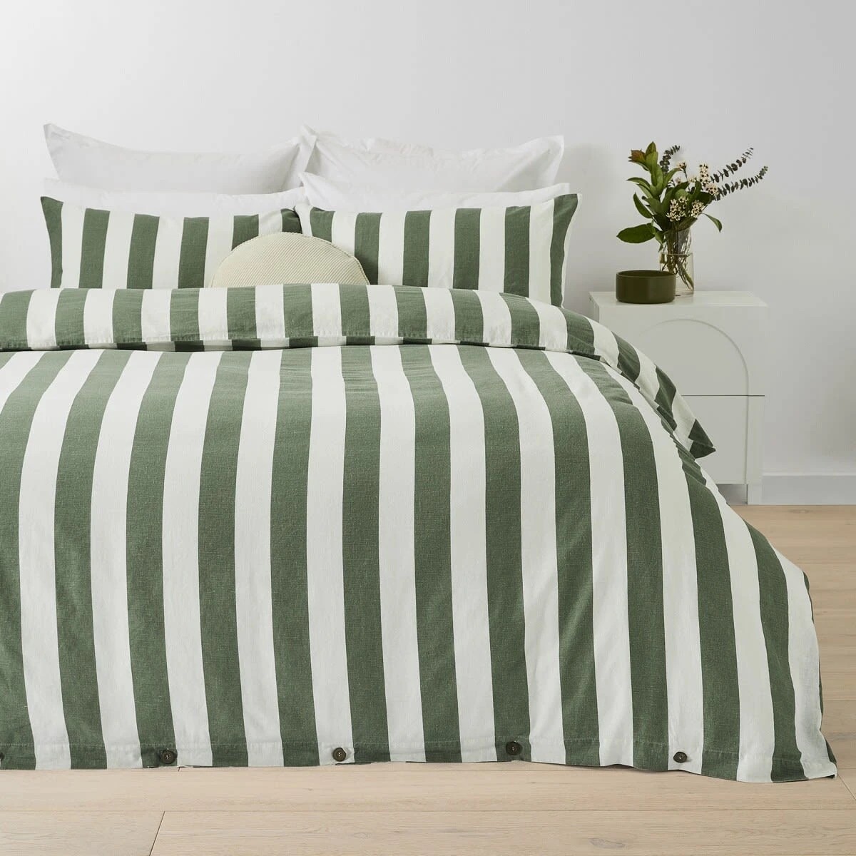 1 Stripe Linen Cotton Quilt Cover Set - Queen Bed, Forest, 1 of 7