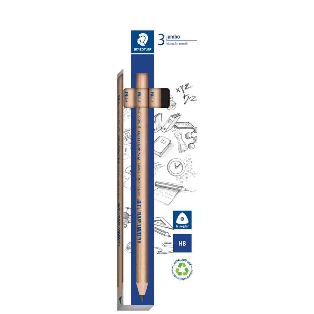 1 Staedtler Natural Jumbo Triangular Graphite Pencils HB 3 Pack, 1 of 2