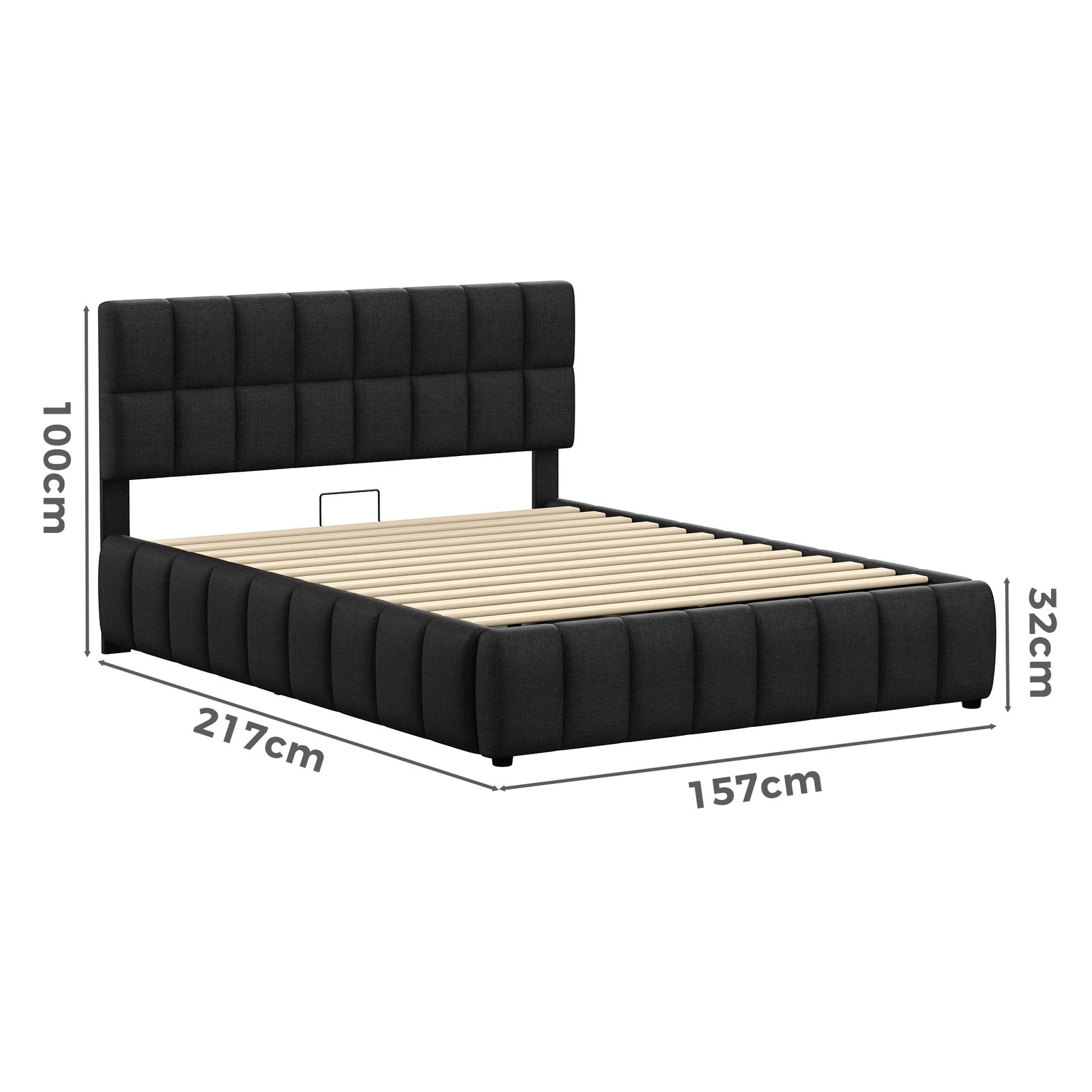 3 Alfordson Bed Frame Queen Size Grid Tufted Gas Lift Storage Gromit - Charcoal, 3 of 9