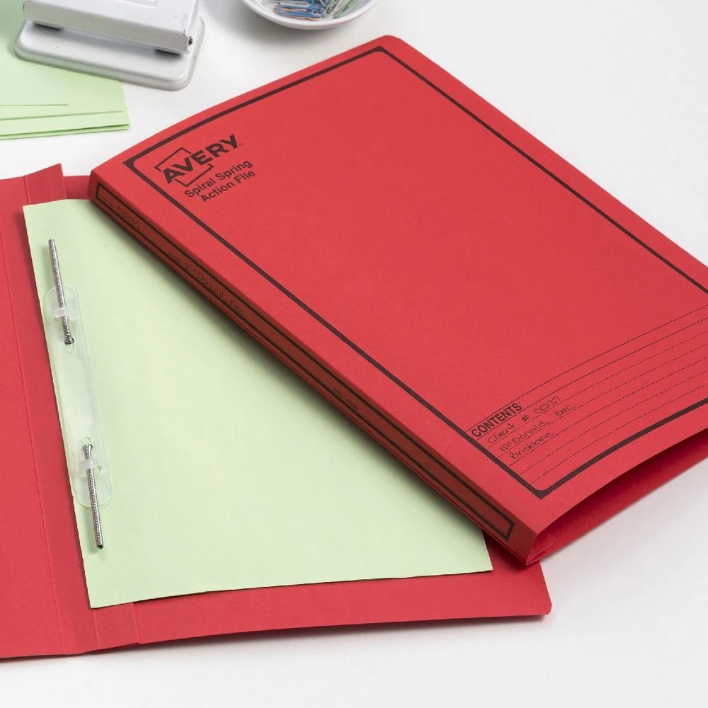 5 Avery Spiral Spring File Foolscap Red with Black Print, 5 of 7
