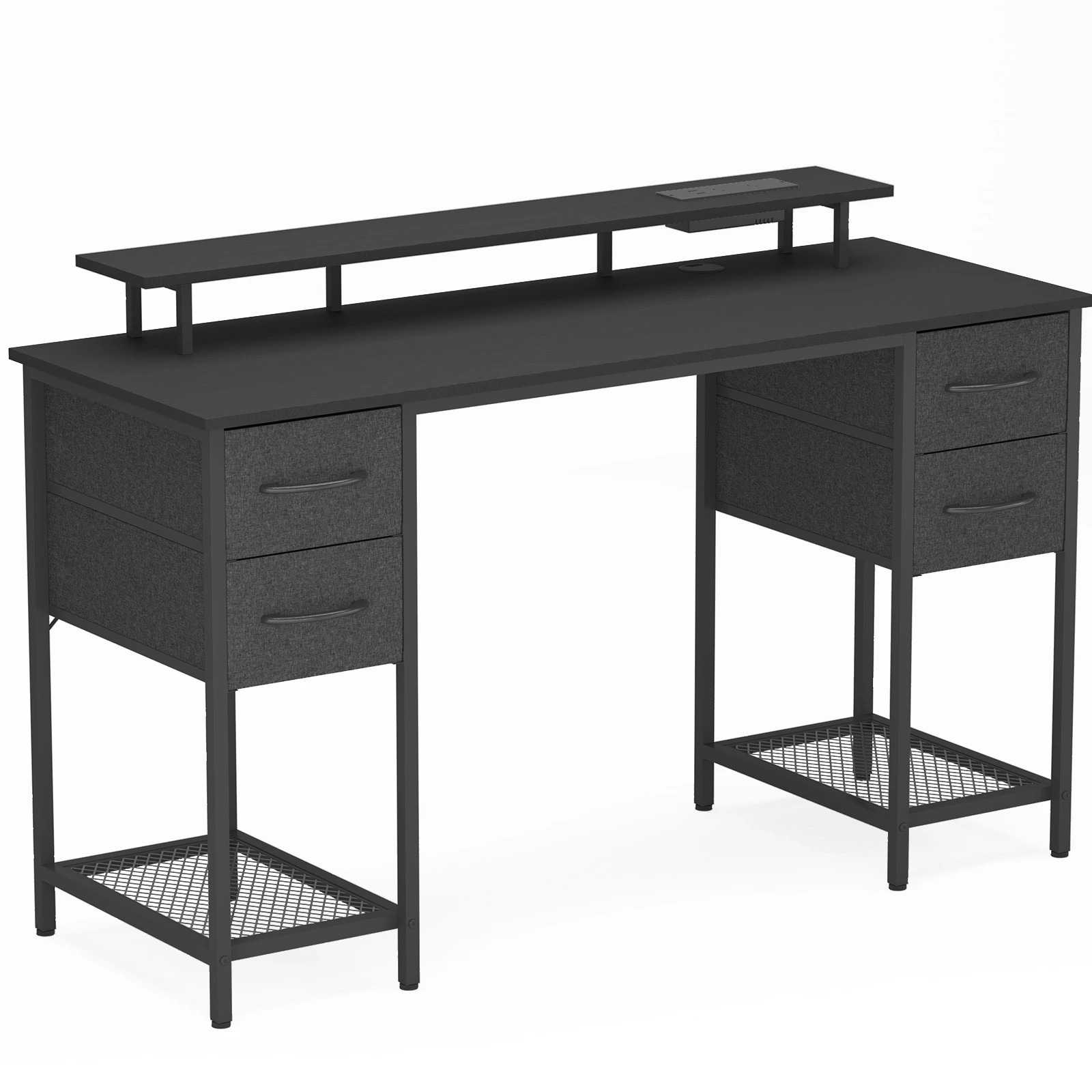 4 Advwin 137cm Black Computer Desk With Led Lights Power Outlets Gaming Desk, 4 of 9