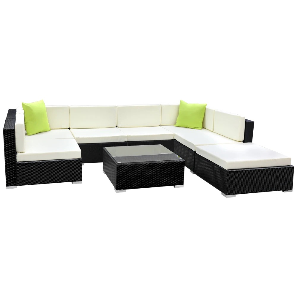 1 Gardeon 8-Piece Outdoor Sofa Set Wicker Couch Lounge Setting 7 Seater - Black, 1 of 6
