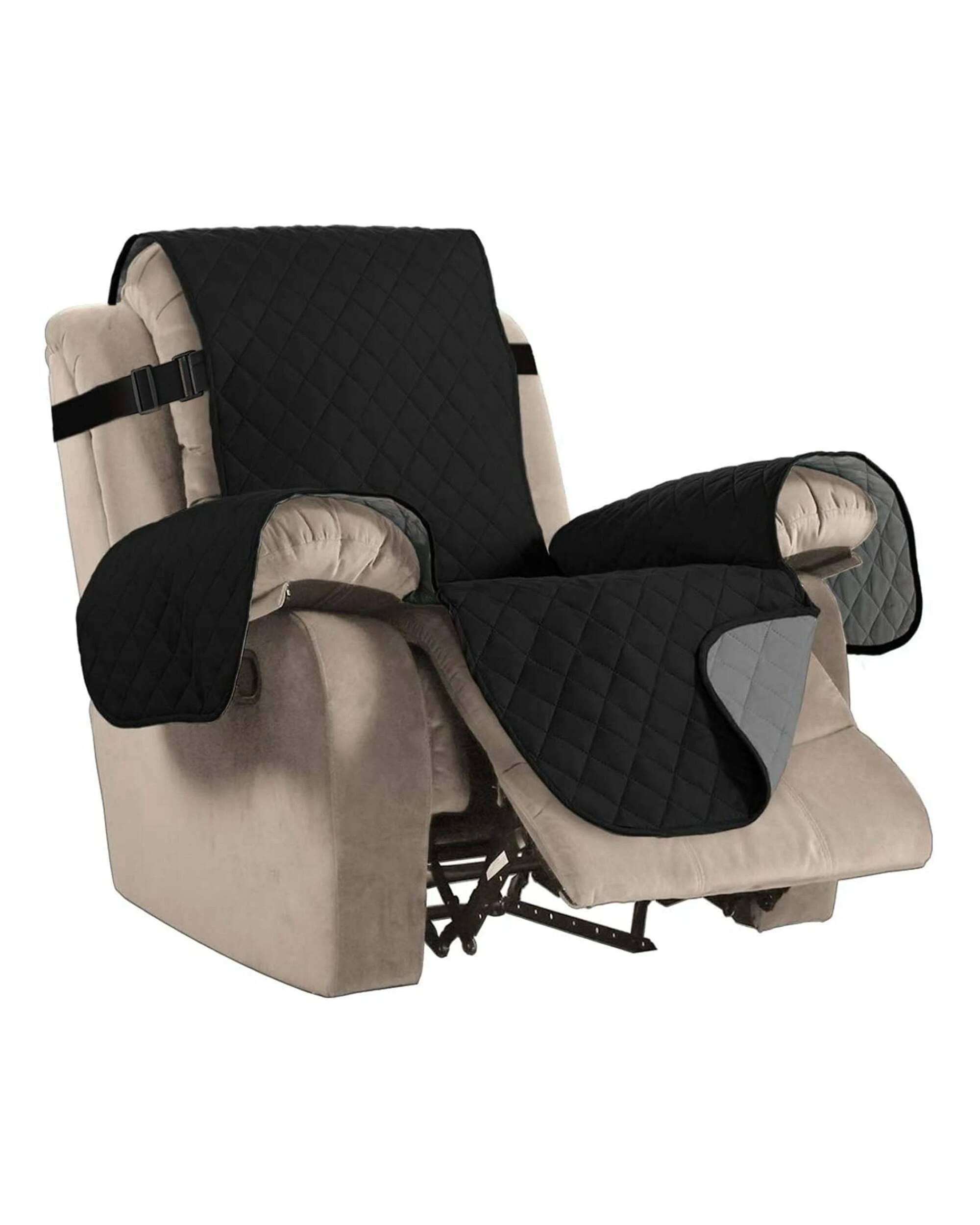 1 Smarcute 1 Seater Quilted Reversible Recliner Chair Cushion with Straps - Black, 1 of 5