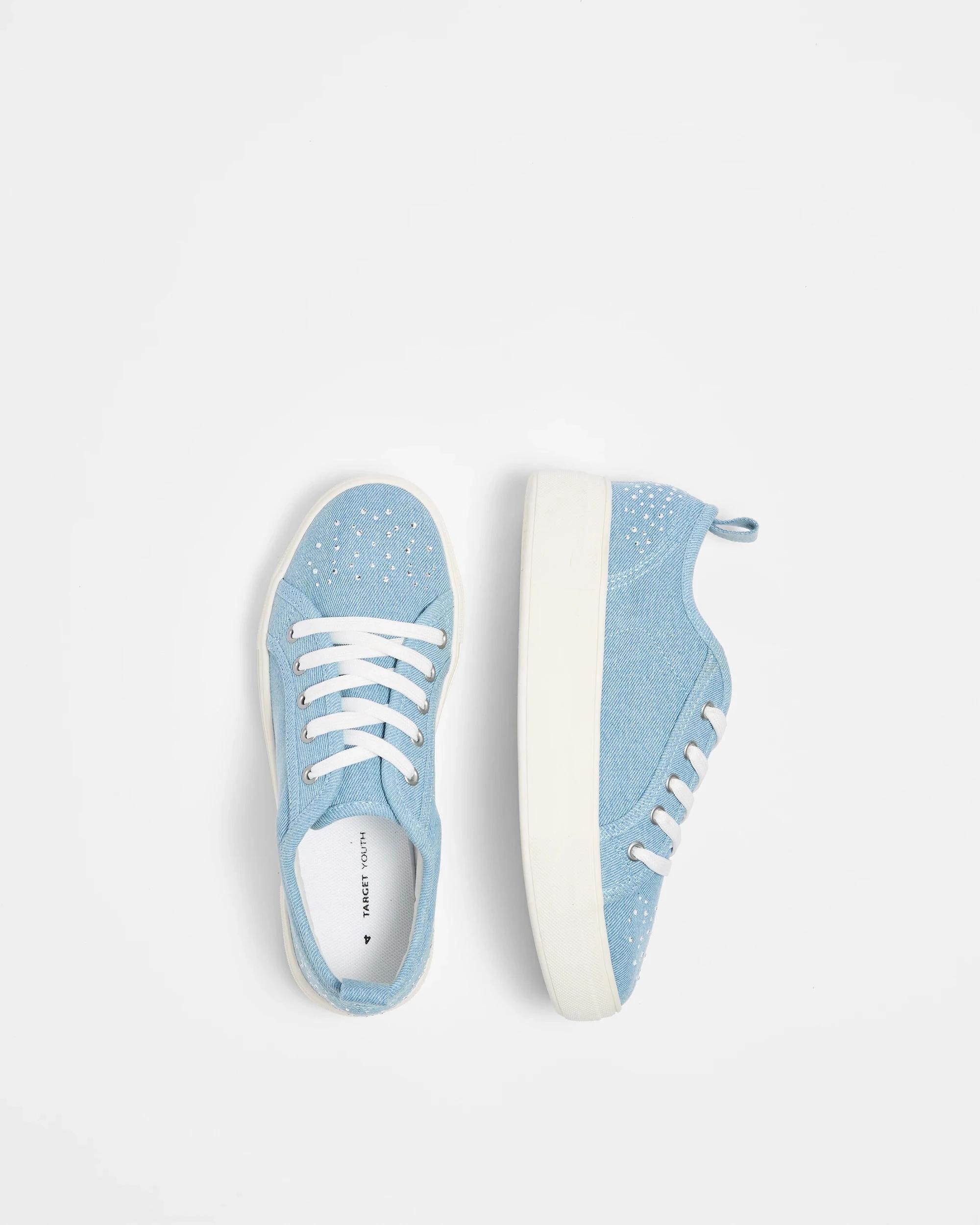 2 Target Girls Senior Denim Sparkle Lace Up Sneaker BLUE, 2 of 3