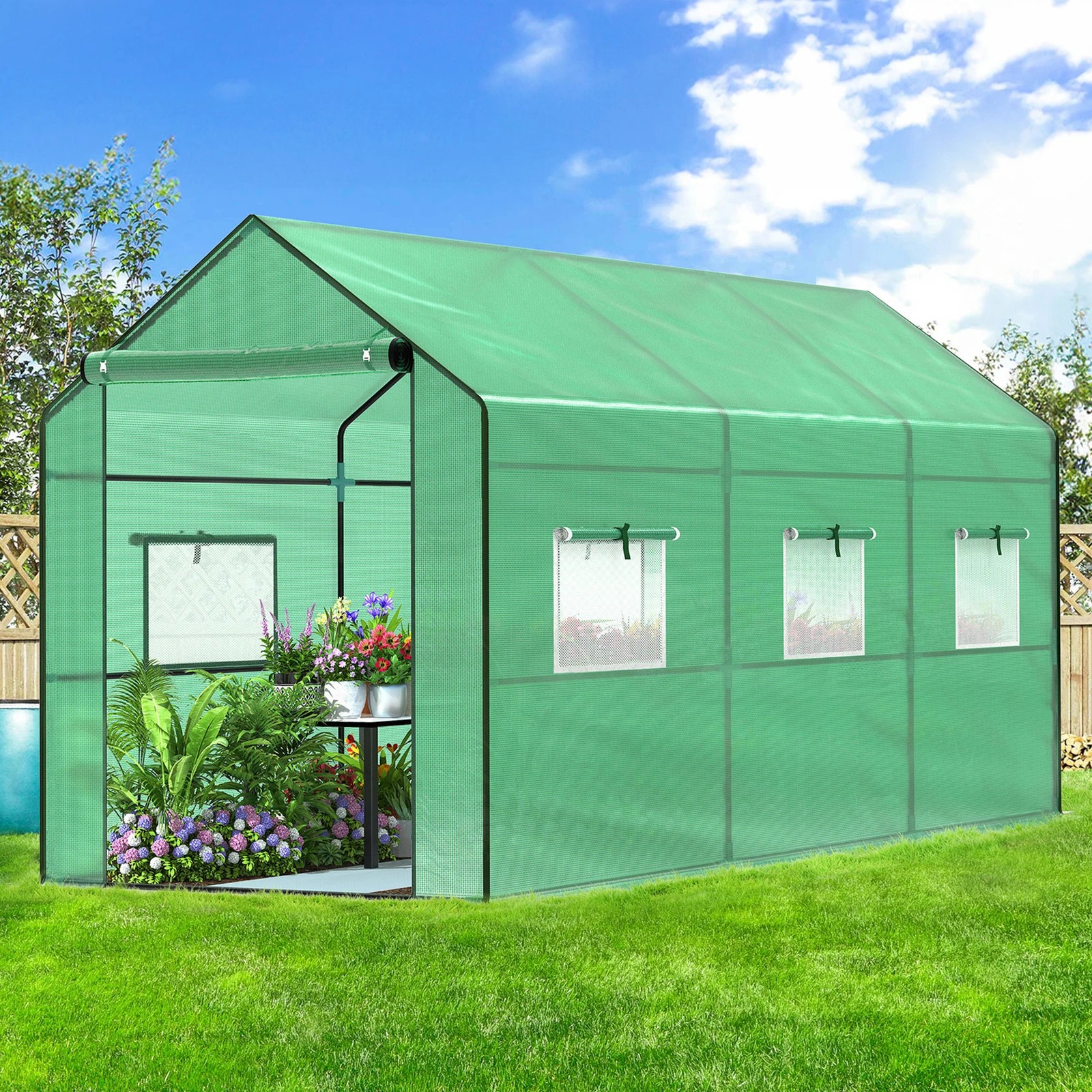 2 Alfordson Greenhouse Gabled Shed Green House 3.5x2x2M - Green, 2 of 6