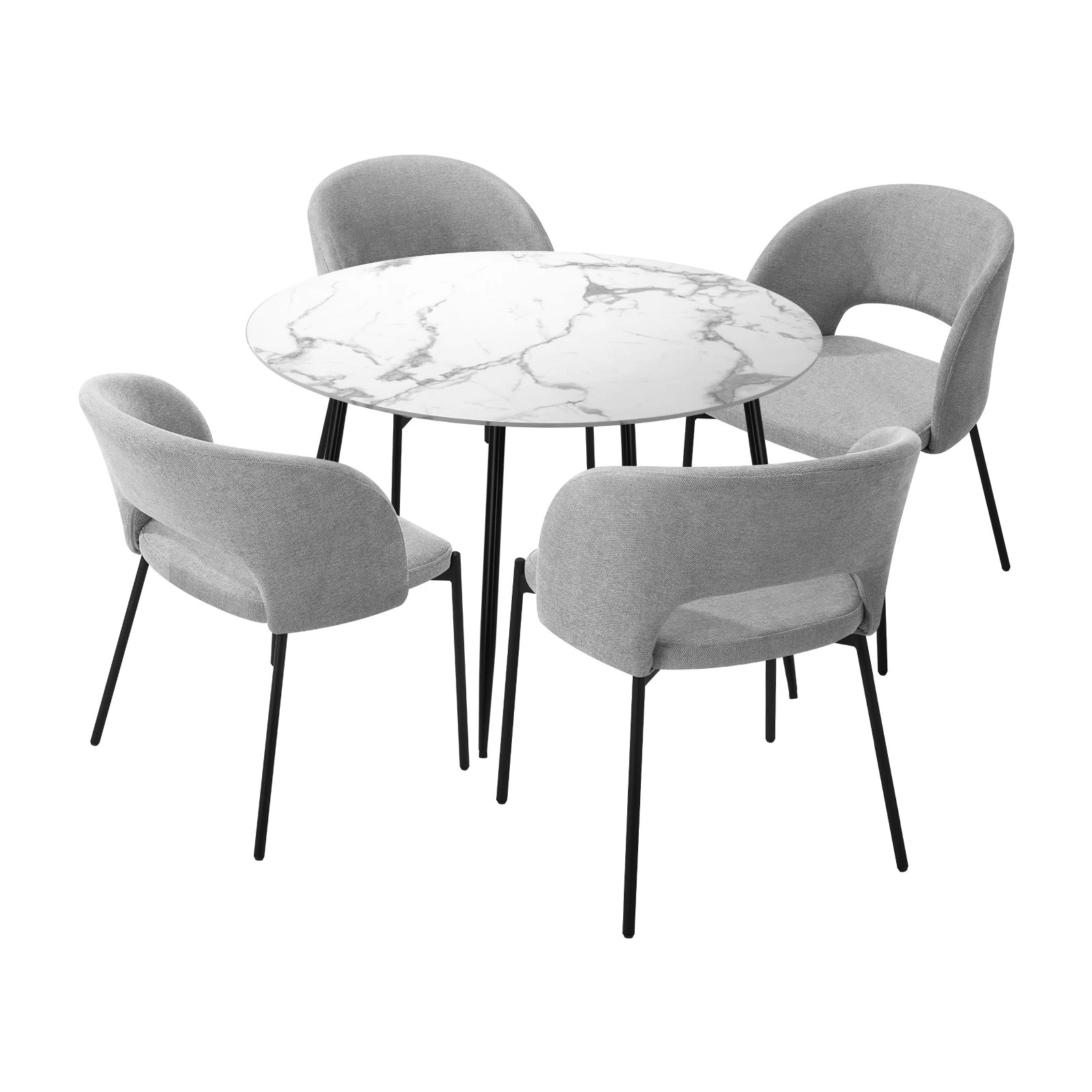 1 Oikiture 110cm Round Dining Table With 4pcs Dining Chairs Fabric
 - Multi, 1 of 10