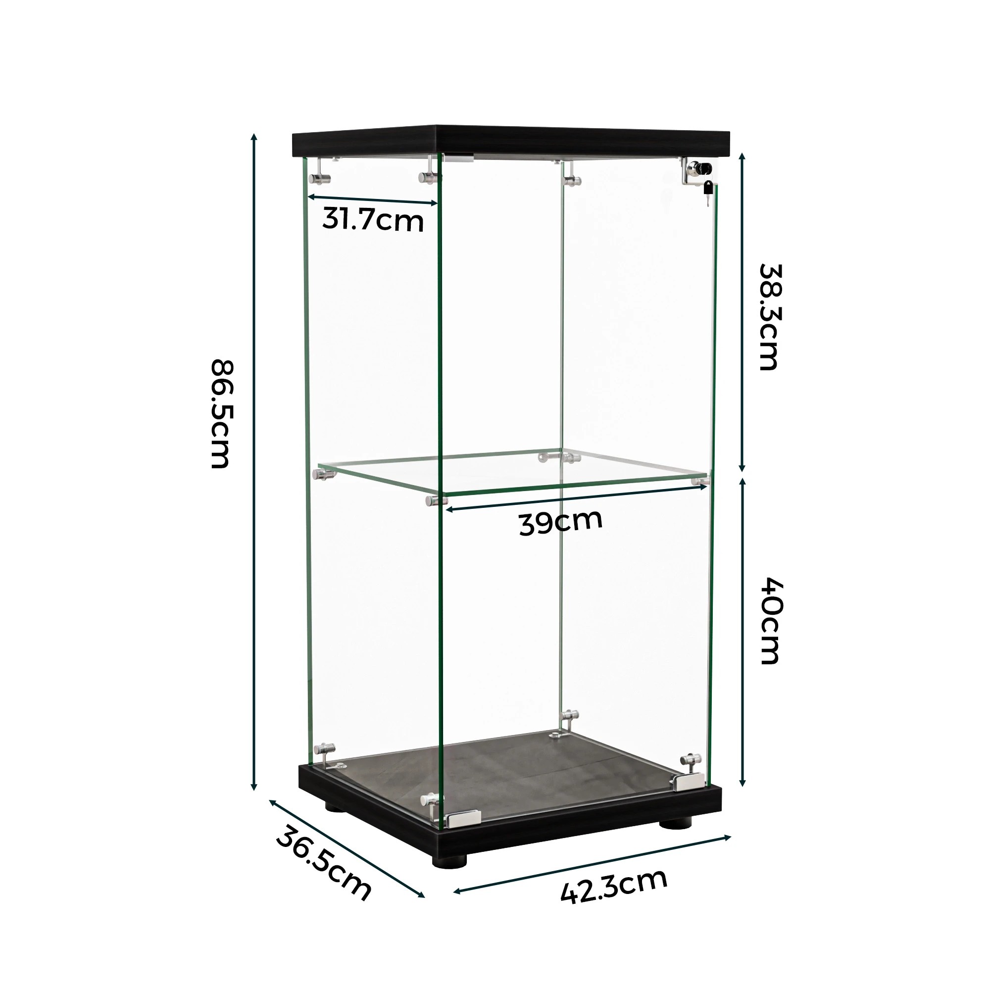3 Stacked Display Cabinet 2-Tier Glass Door - Black, 3 of 9
