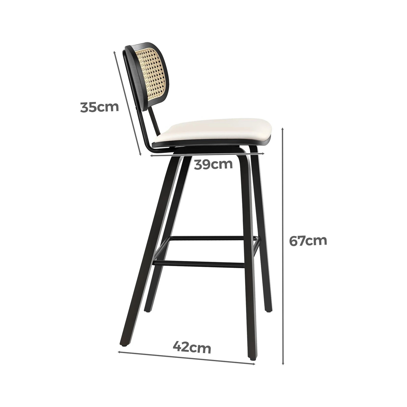 8 Alfordson 4x Bar Stools Kitchen Vintage Leather Seat Rattan Chair - White, 8 of 9