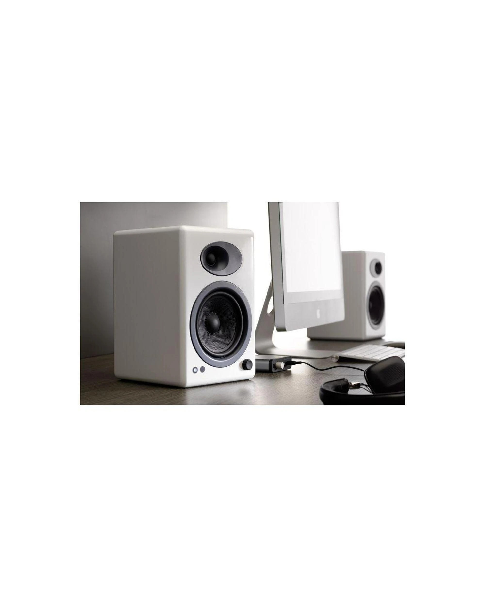 3 Audioengine A5 Classic Powered Bookshelf Speakers For Desktop PC Gloss White, 3 of 4