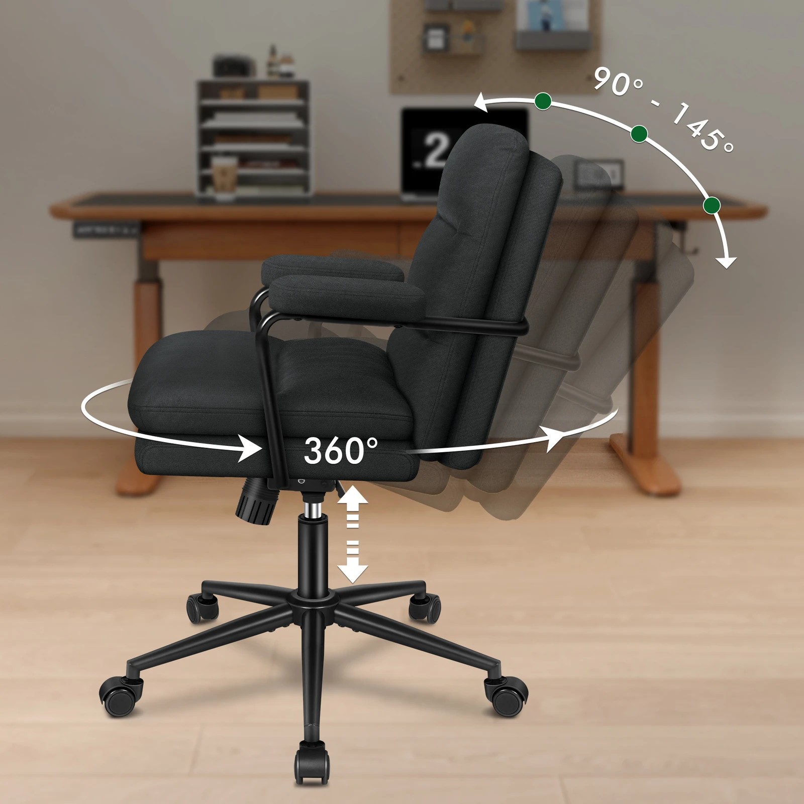 2 Alfordson Office Chair Ergonomic Executive Computer Work Seat Fabric - Black, 2 of 10