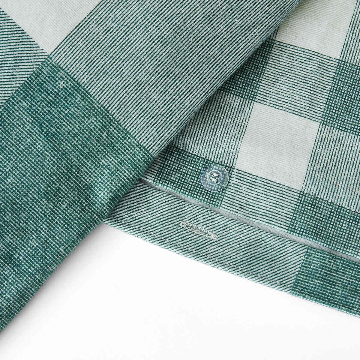 7 Check Flannelette Cotton Reversible Quilt Cover Set - Double Bed, Green, 7 of 7