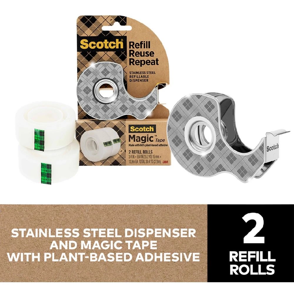 5 Scotch Stainless Steel Refillable Tape Dispenser with Refills, 5 of 9
