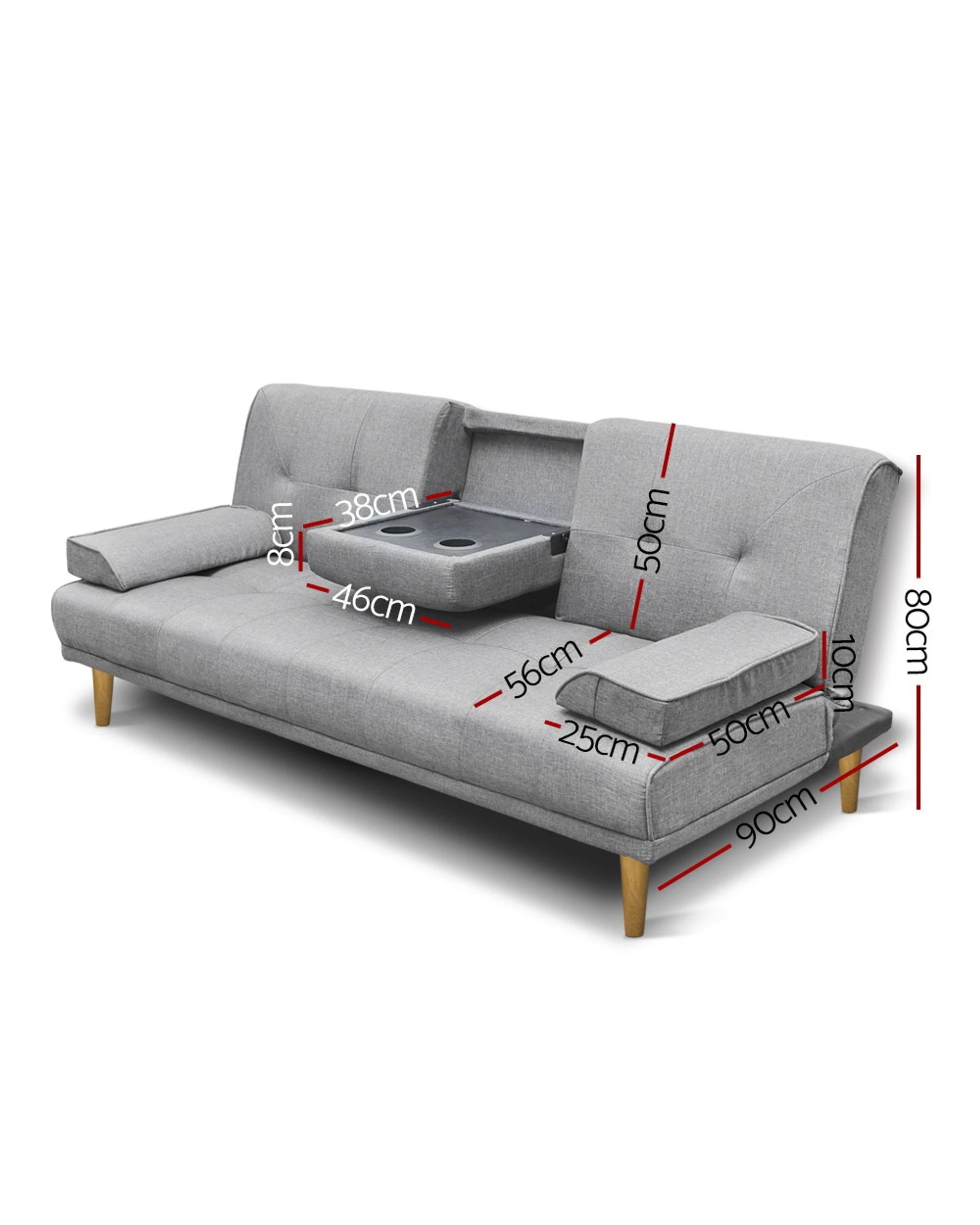 2 Artiss Sofa Bed 188cm Grey Faux Linen
 - Grey, 2 of 8