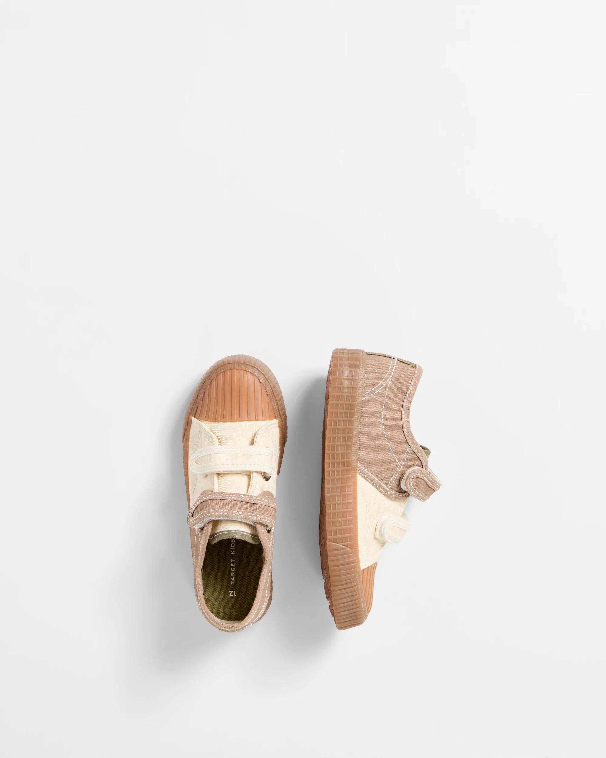 2 Target Kids Boys Junior Double Strap Canvas Low Sneaker TAN, 2 of 3