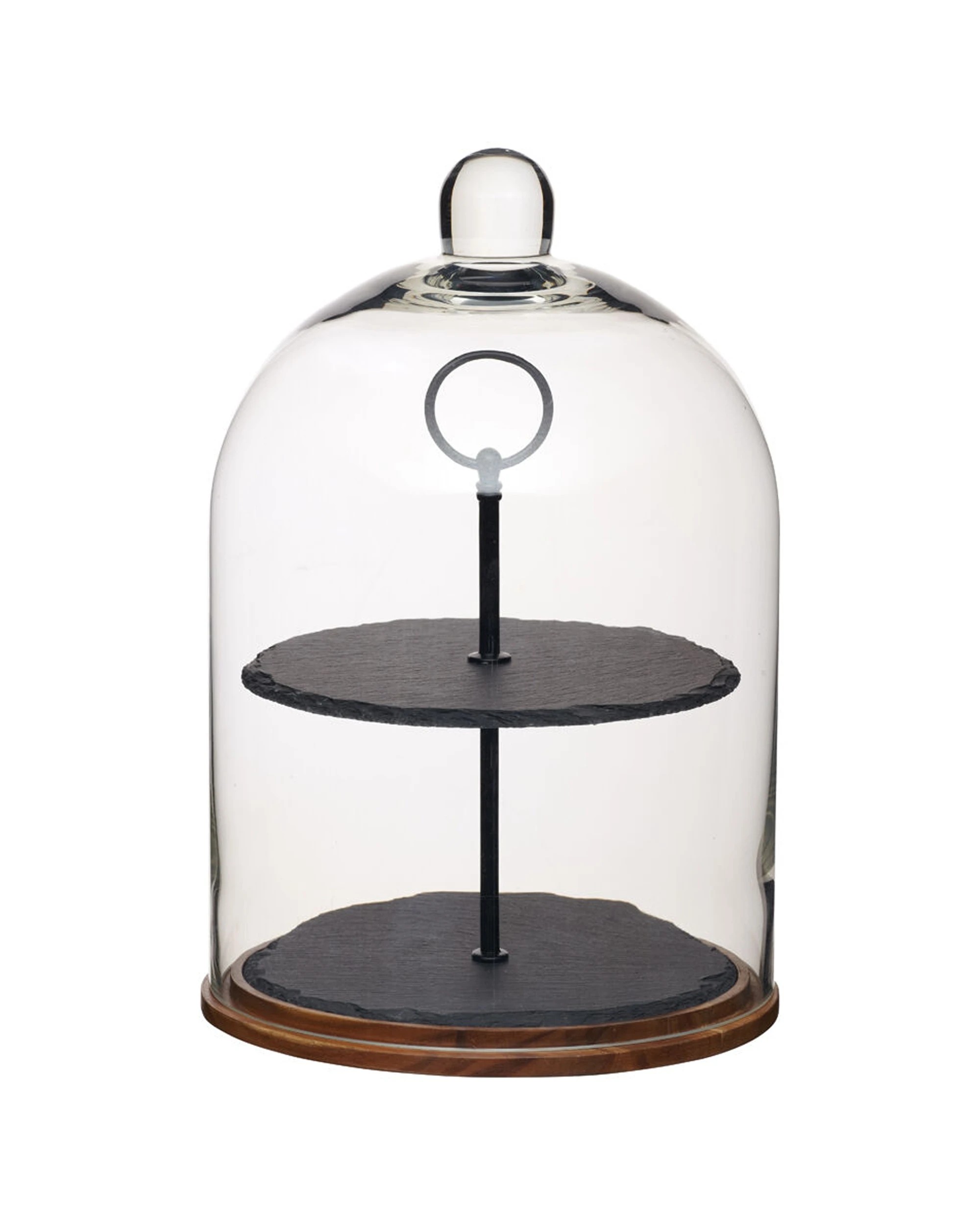 1 Artesa Appetiser Two Tier Serving Dome With Wood Base Slate Trays Glass Dome - Multi, 1 of 3