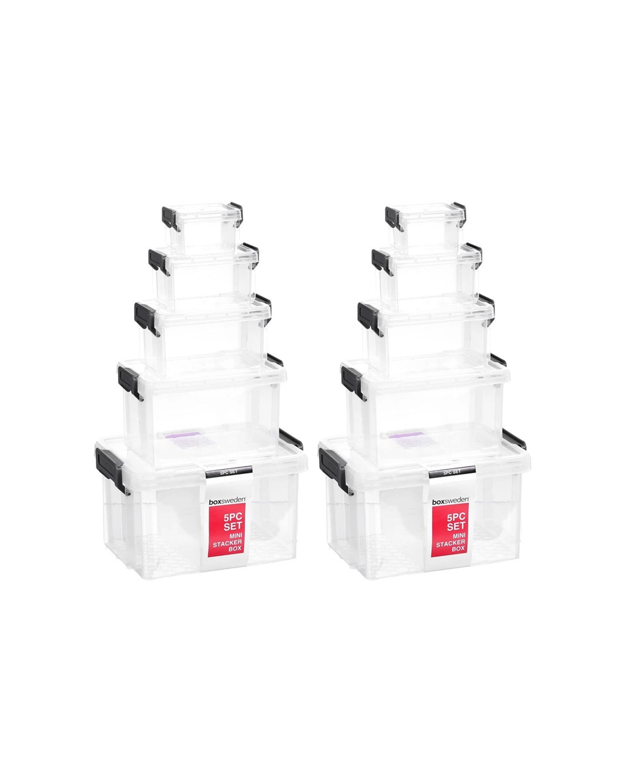 1 Boxsweden Mini Stacker Box Set 5Pc 2PK Stackable Storage Container Set
 - plain, 1 of 5