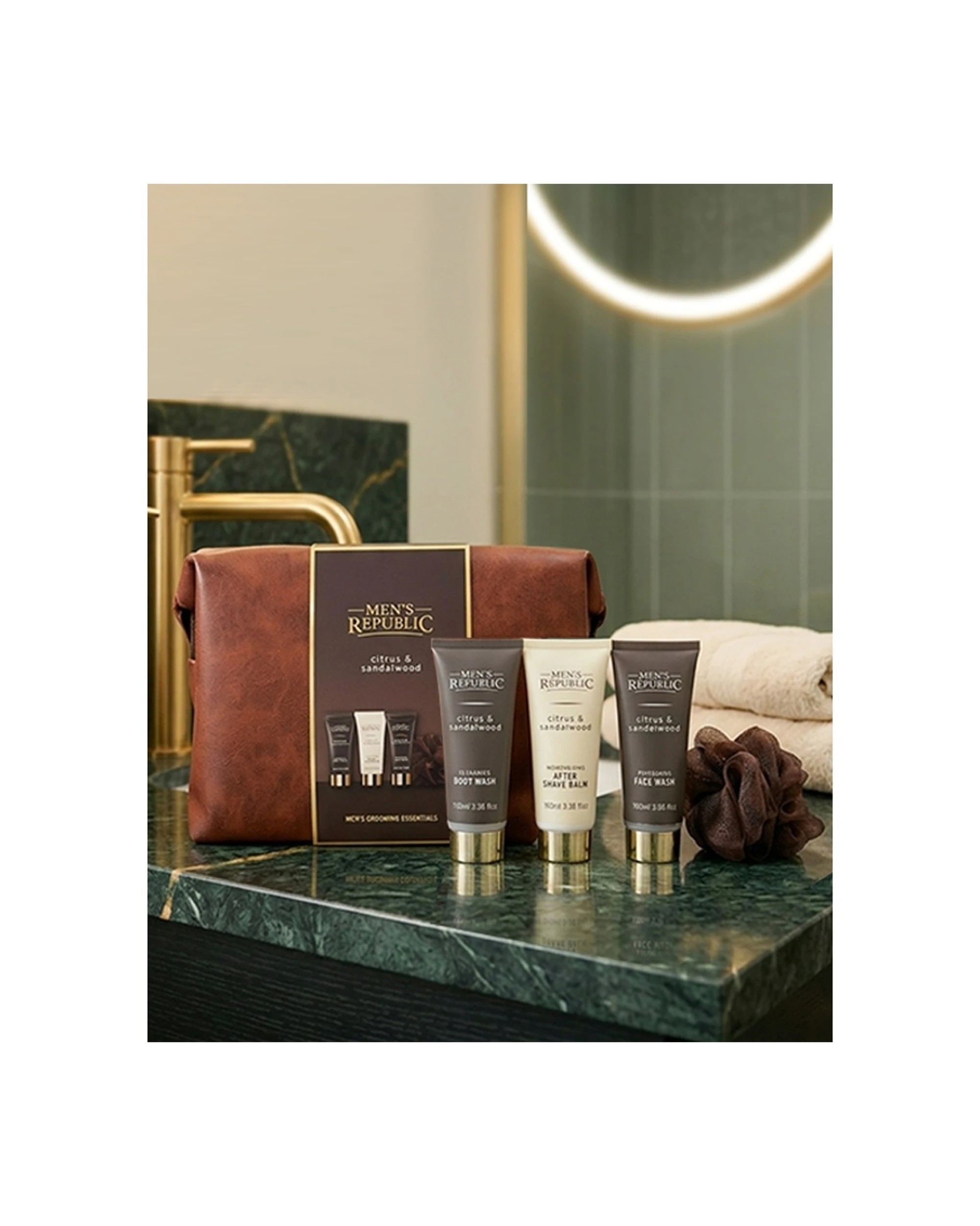 2 Men's Republic 5pc Grooming Kit Faux Leather Toiletry Bag Body Face Wash - Brown, 2 of 7
