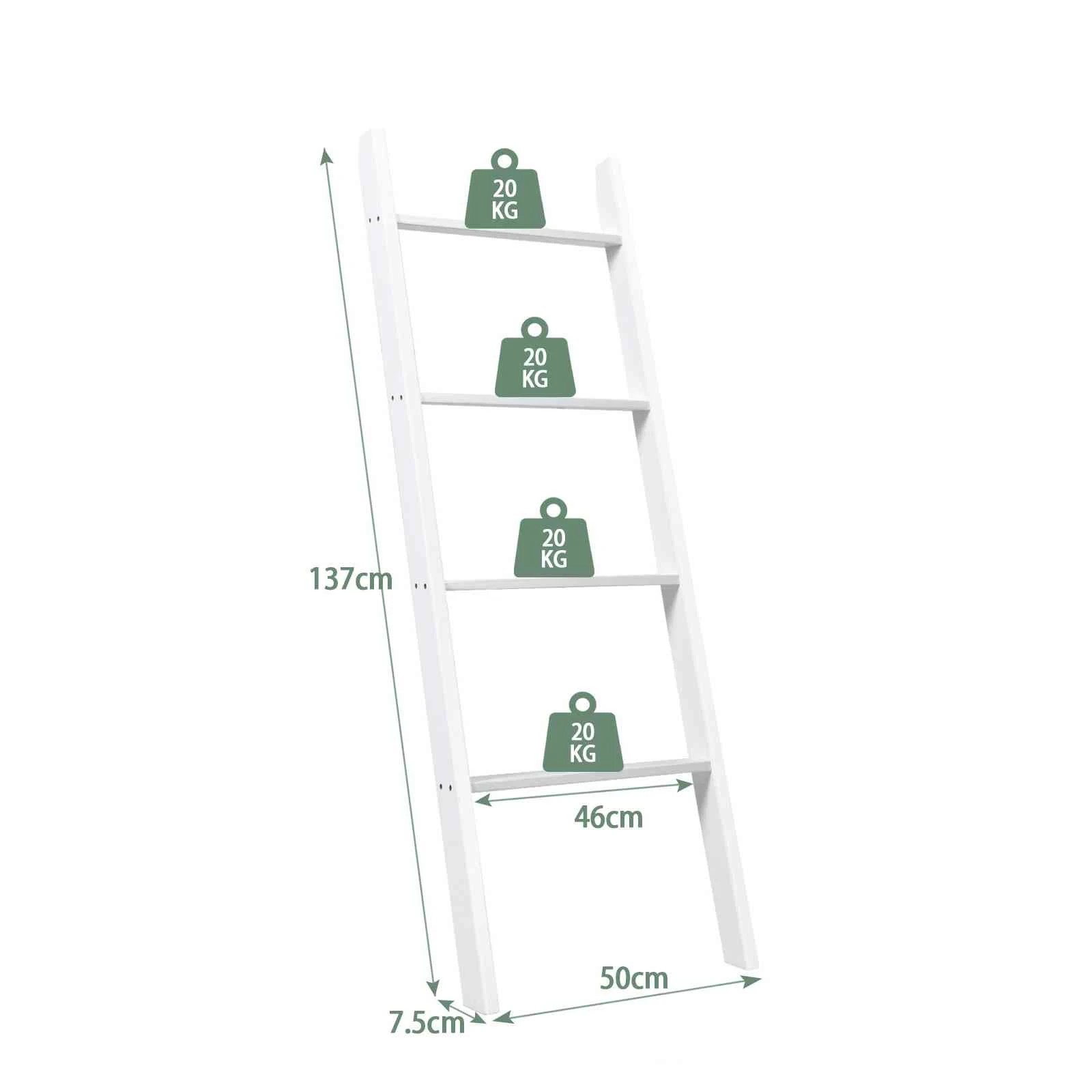 4 Costway 4-Tier Wall Leaning Blanket Ladder Wood Blankets Holder Rack, 4 of 9