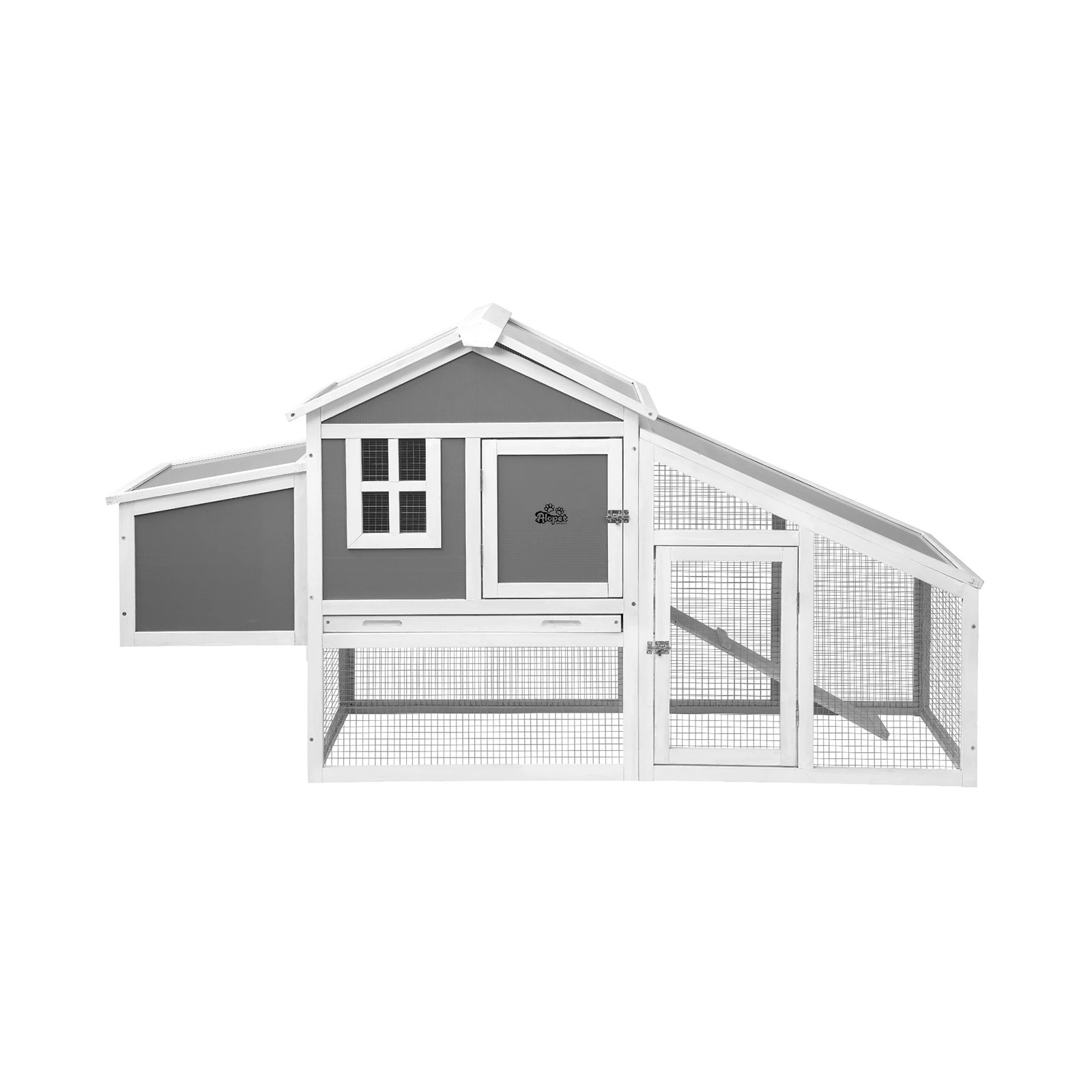 9 Alopet Chicken Coop Rabbit Hutch Large Wooden House Run Hatch Box Open Roof - Grey, 9 of 10