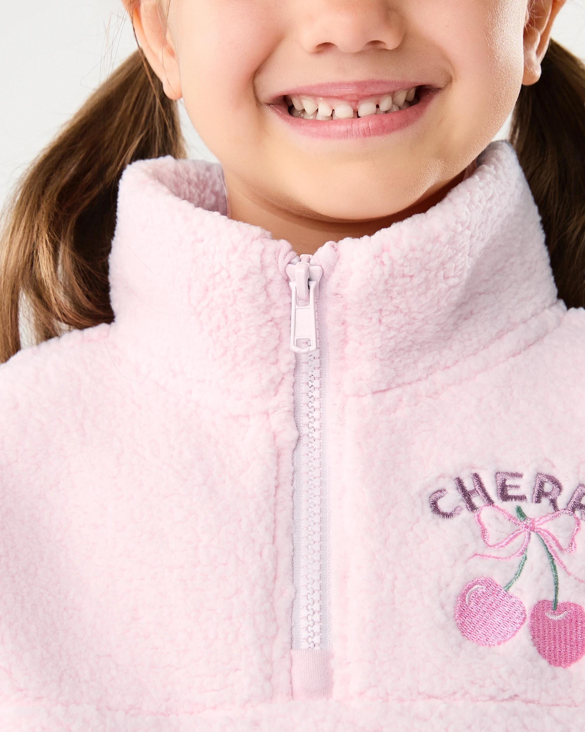 5 Quarter Zip Teddy Fleece Sweatshirt Pnk Cherry, 5 of 7