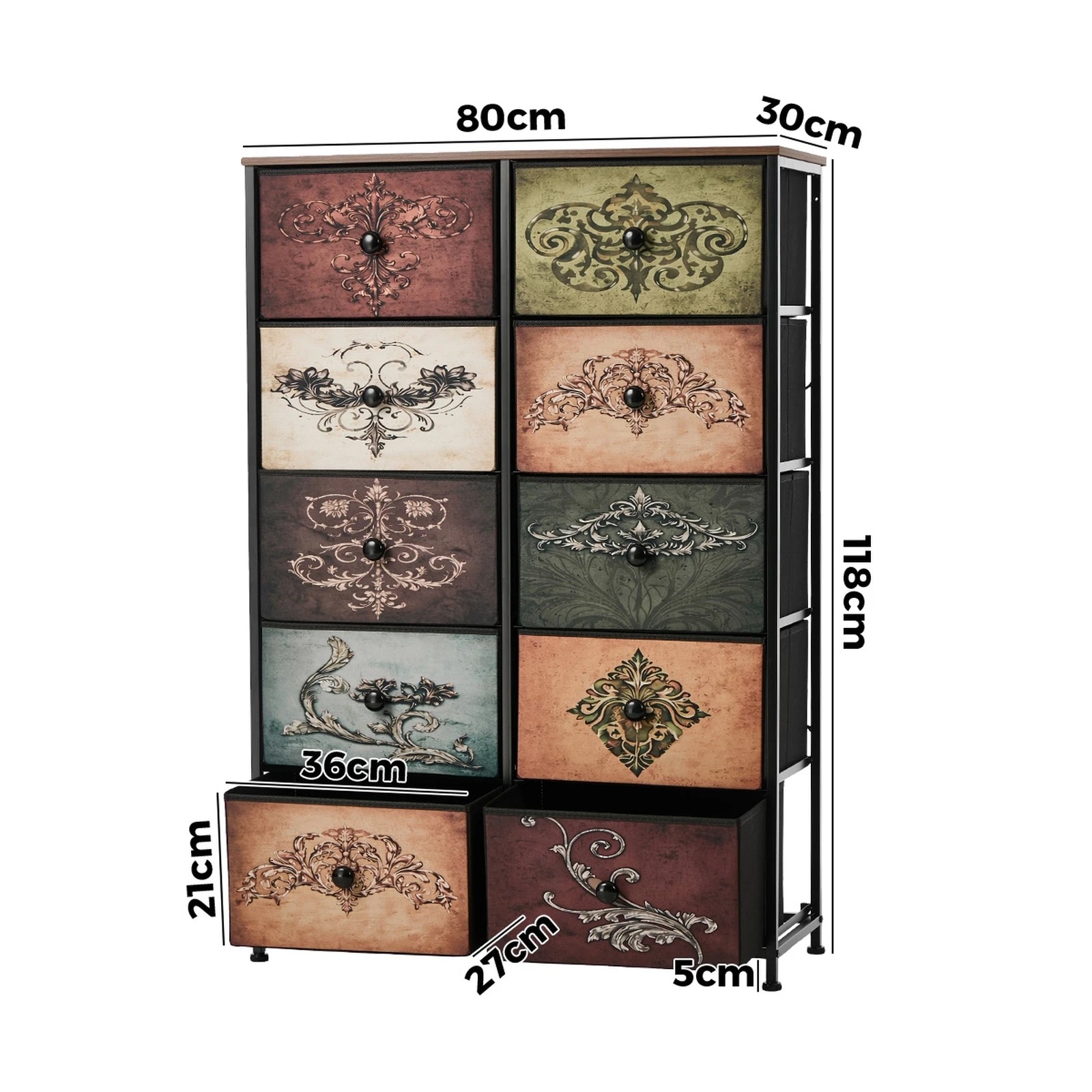 2 Oikiture 10 Chest Of Drawers Retro Tallboy Printed Foldable Fabric Drawers - Multi, 2 of 6