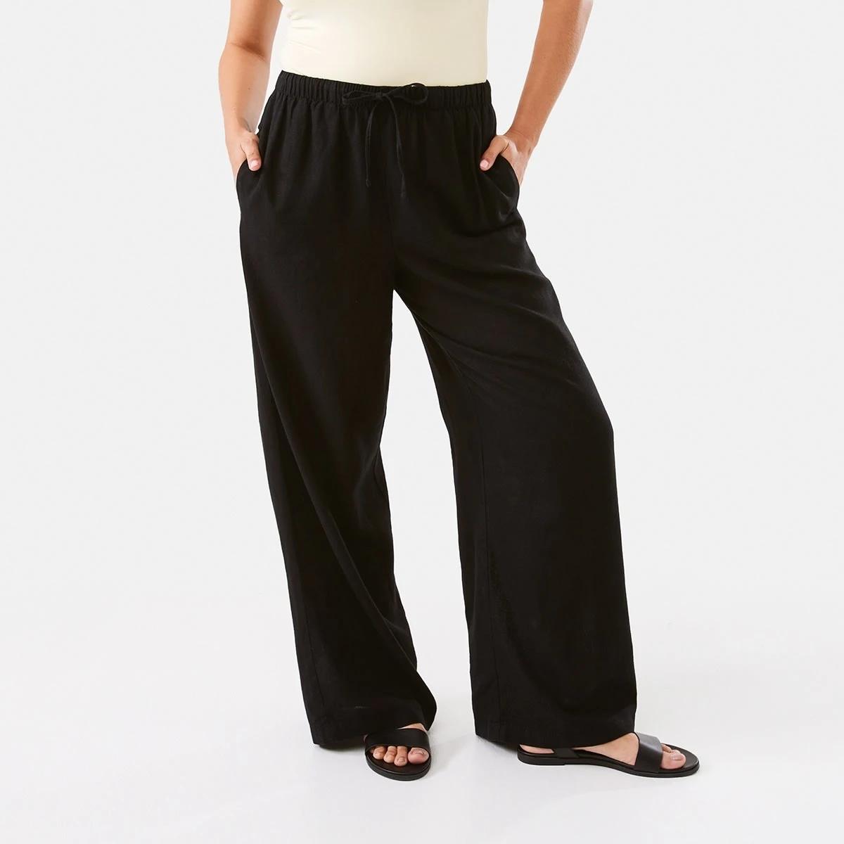 1 Linen Blend Wide Leg Pants Black, 1 of 7