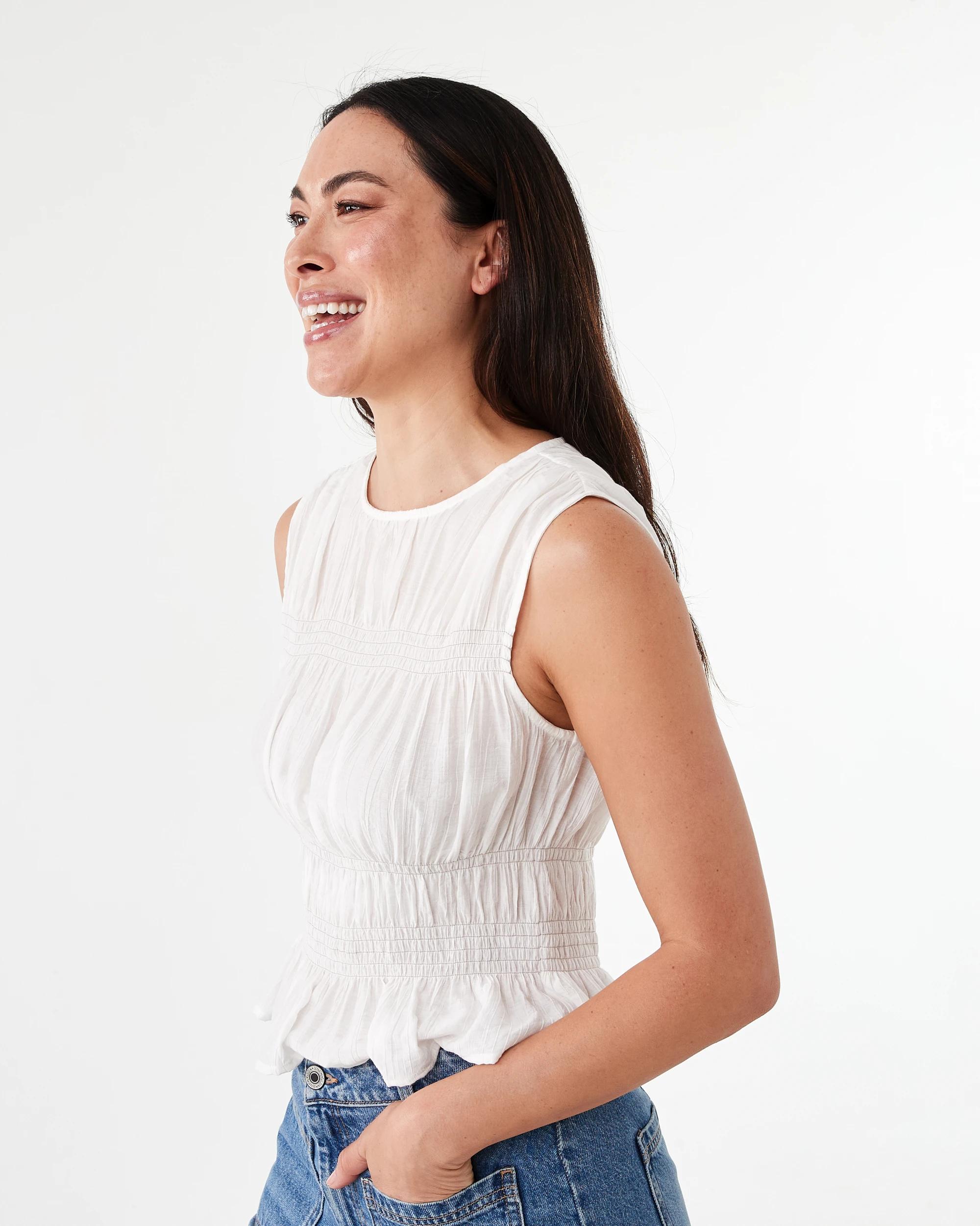 2 Sleeveless Shirred Detail Top Cld White, 2 of 6