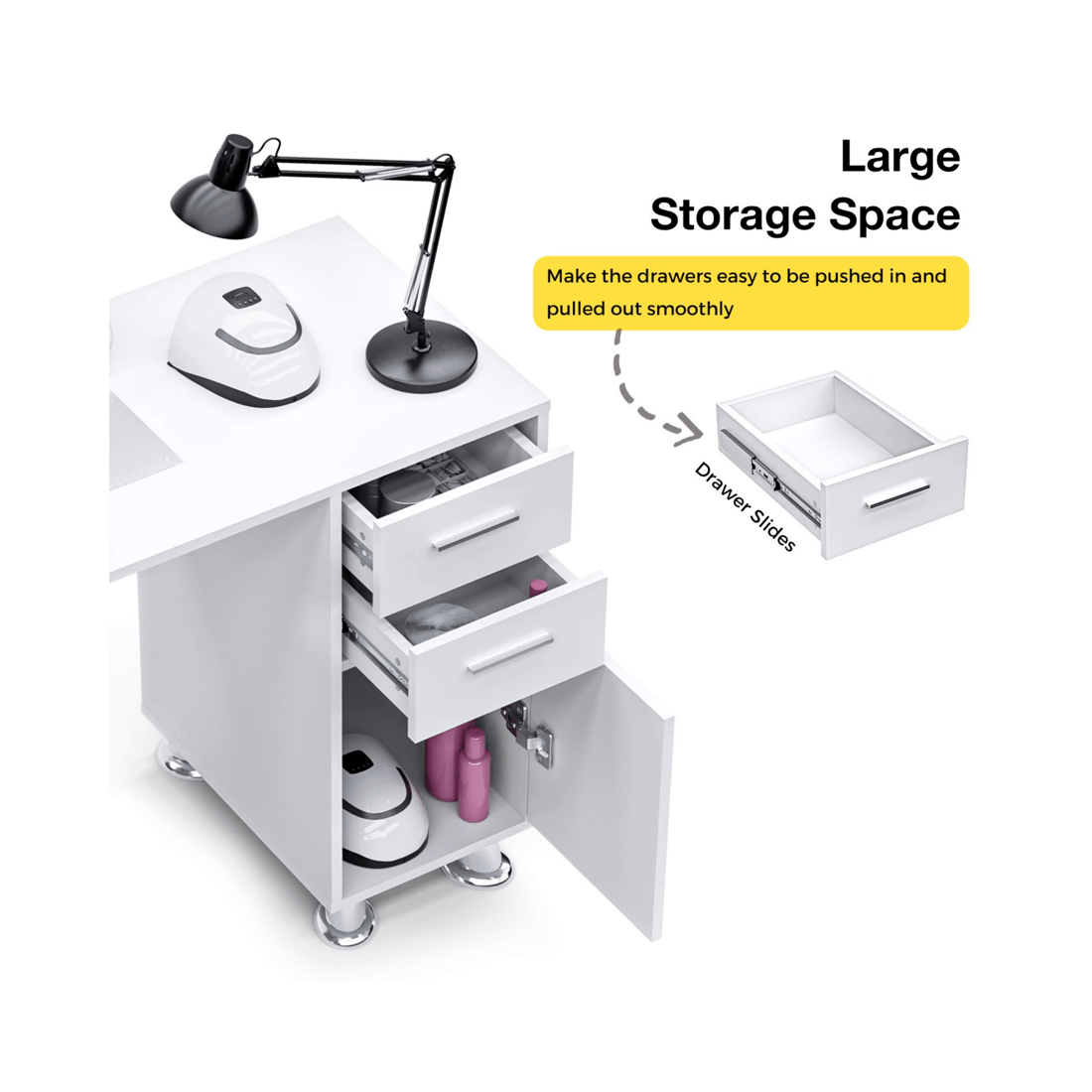 6 Advwin Manicure Table Nail Tech Desk Dressing Table Dust Collector Drawers Cabinet Storage
 - White, 6 of 10