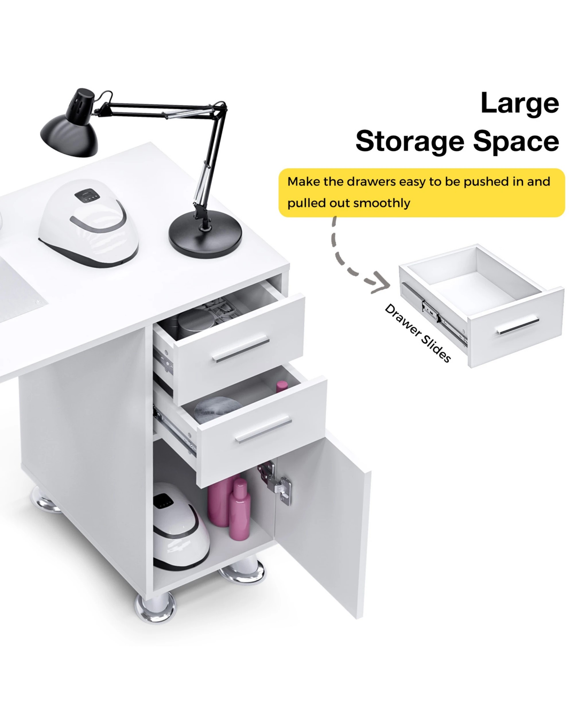 4 Advwin Manicure Table Nail Tech Desk Dressing Table Dust Collector Drawers Cabinet Storage
 - White, 4 of 8