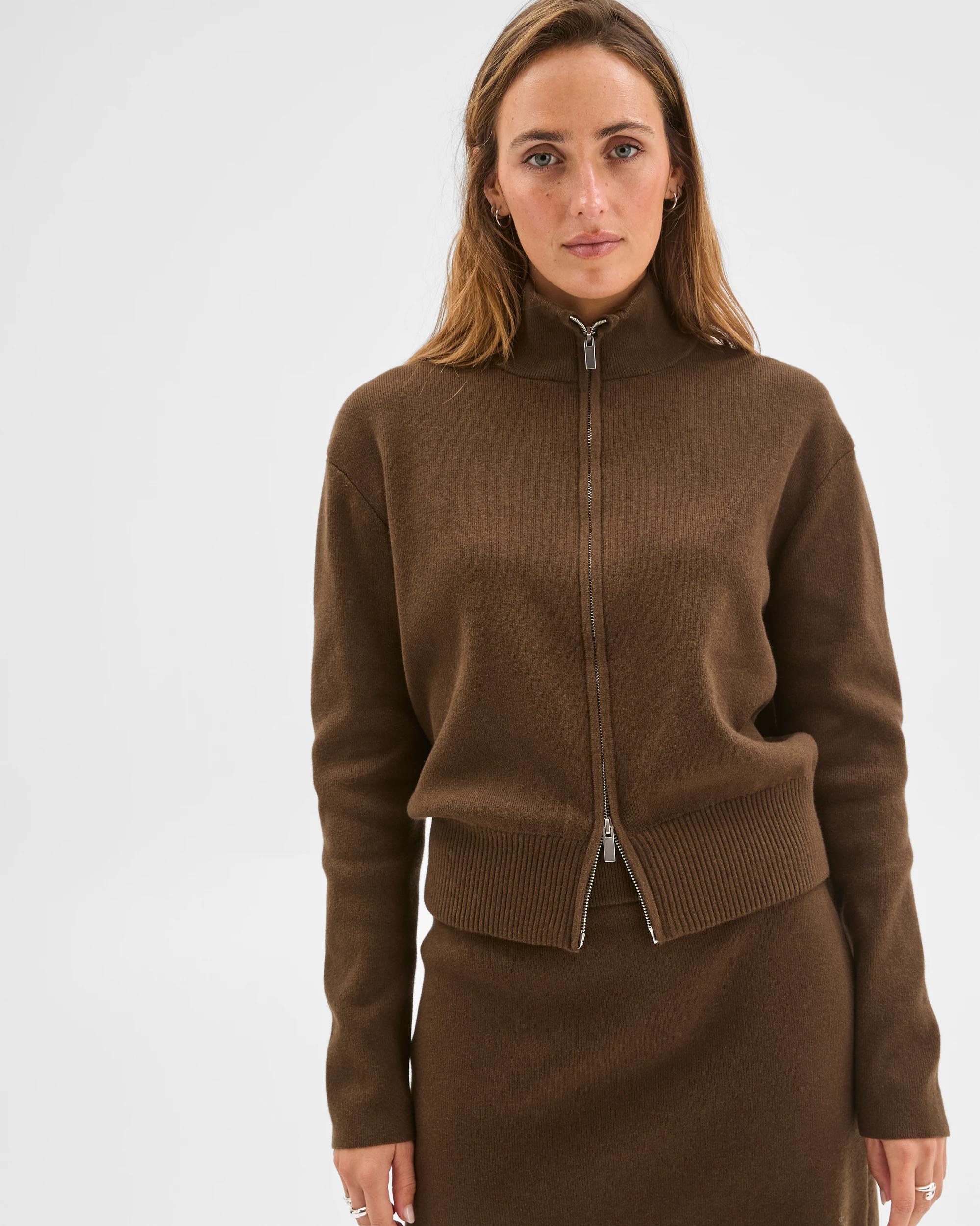 4 Preview Australian Cotton Blend Polished Knit Bomber Cardigan OLIVE, 4 of 6